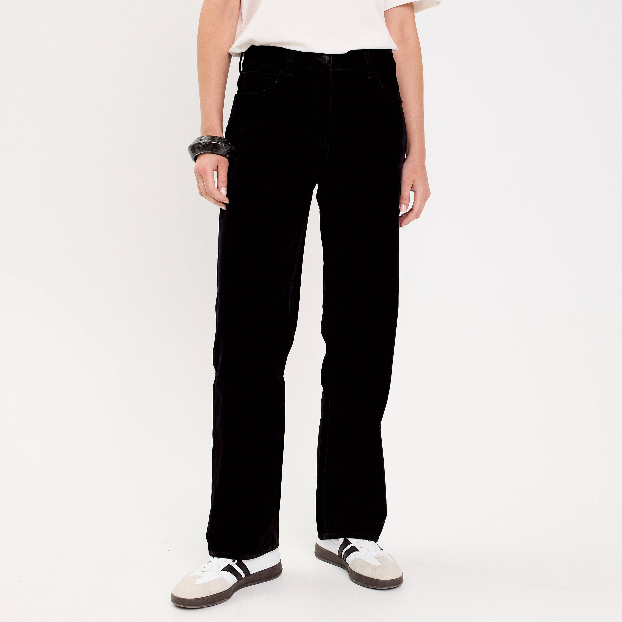 Pantalon droit en velours noir femme
