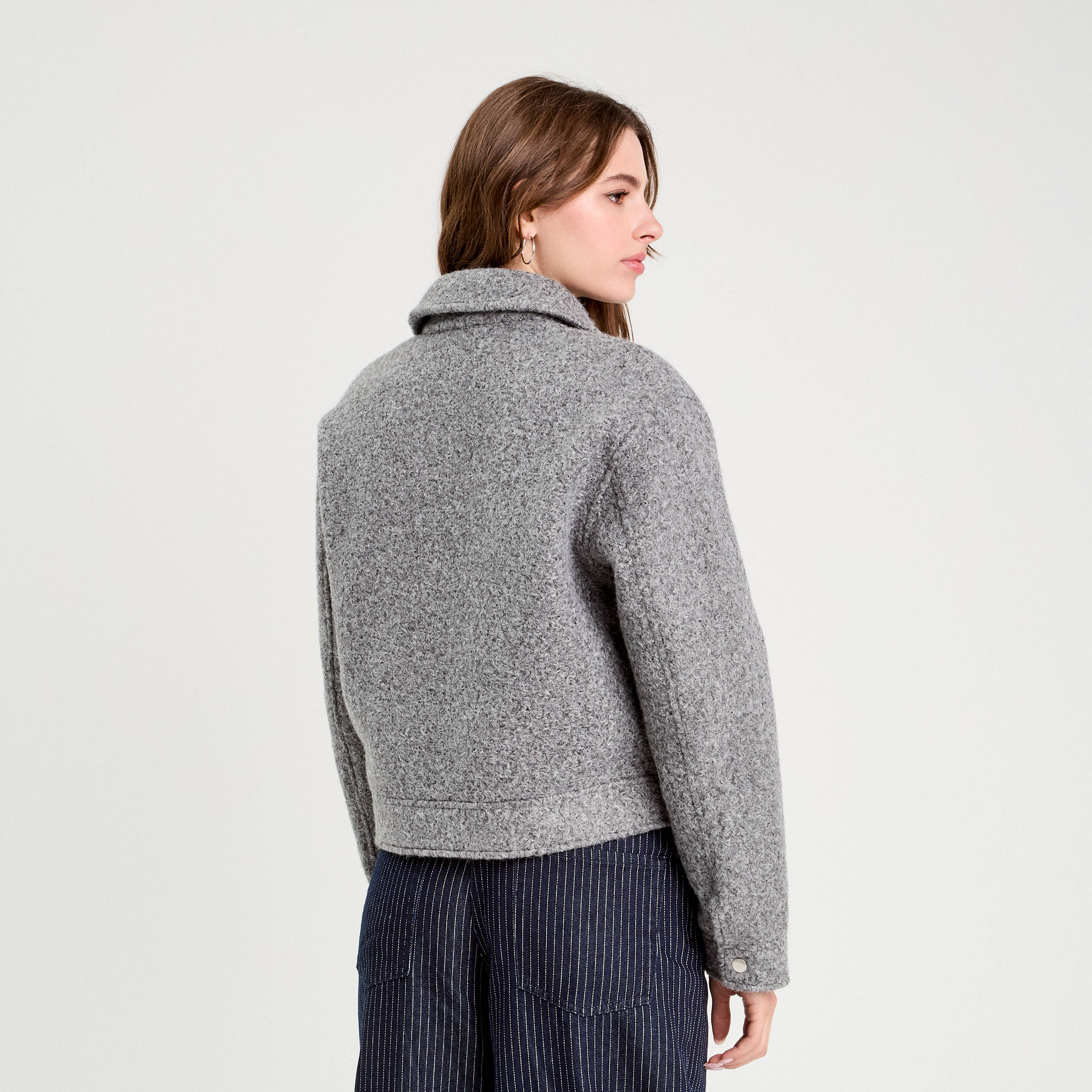 Veste zippée bouclette gris clair femme | Vibs