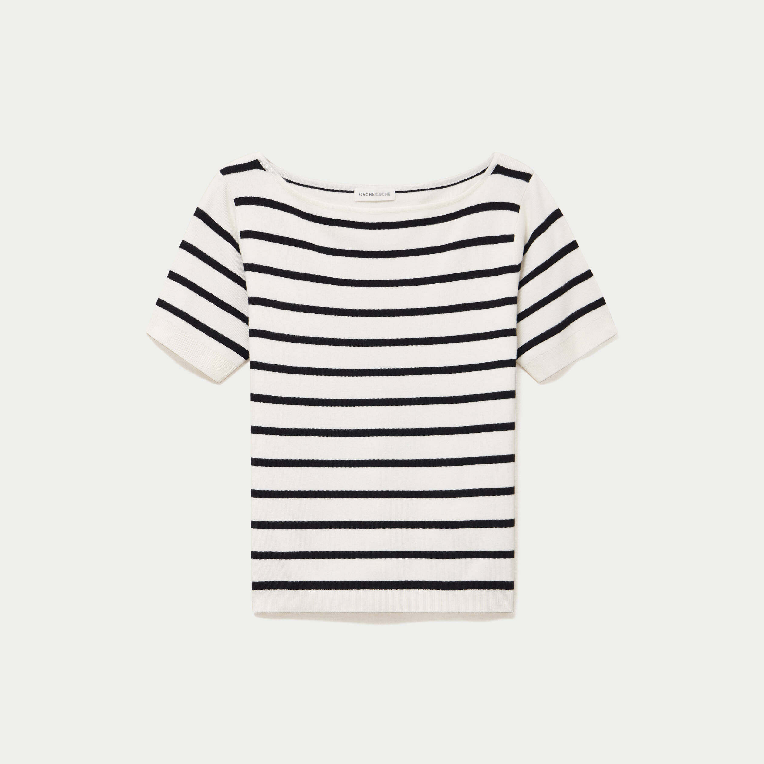 Pull ajust&eacute; court col bateau blanc femme