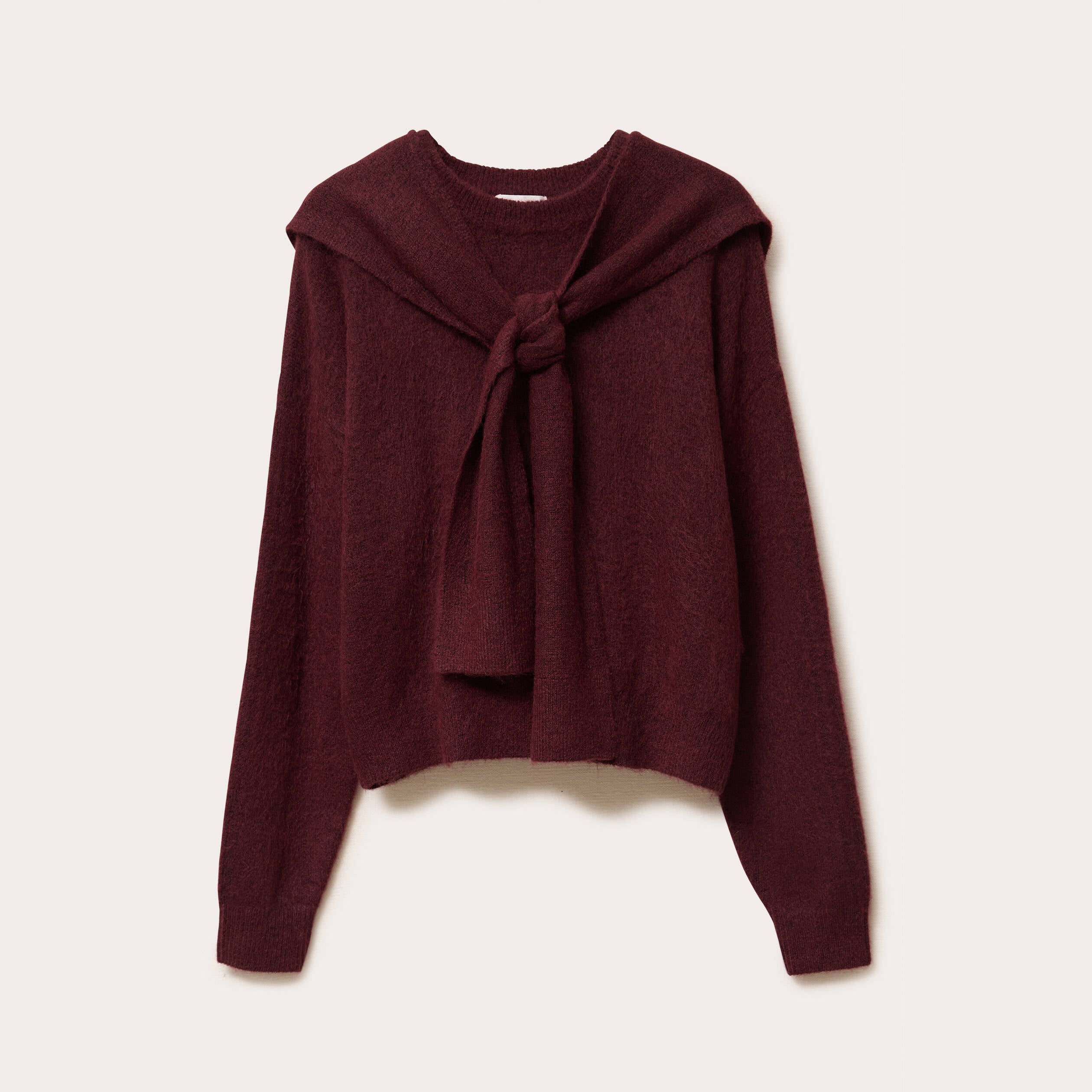 Pull &agrave; capuche manches longues violet fonc&eacute; femme