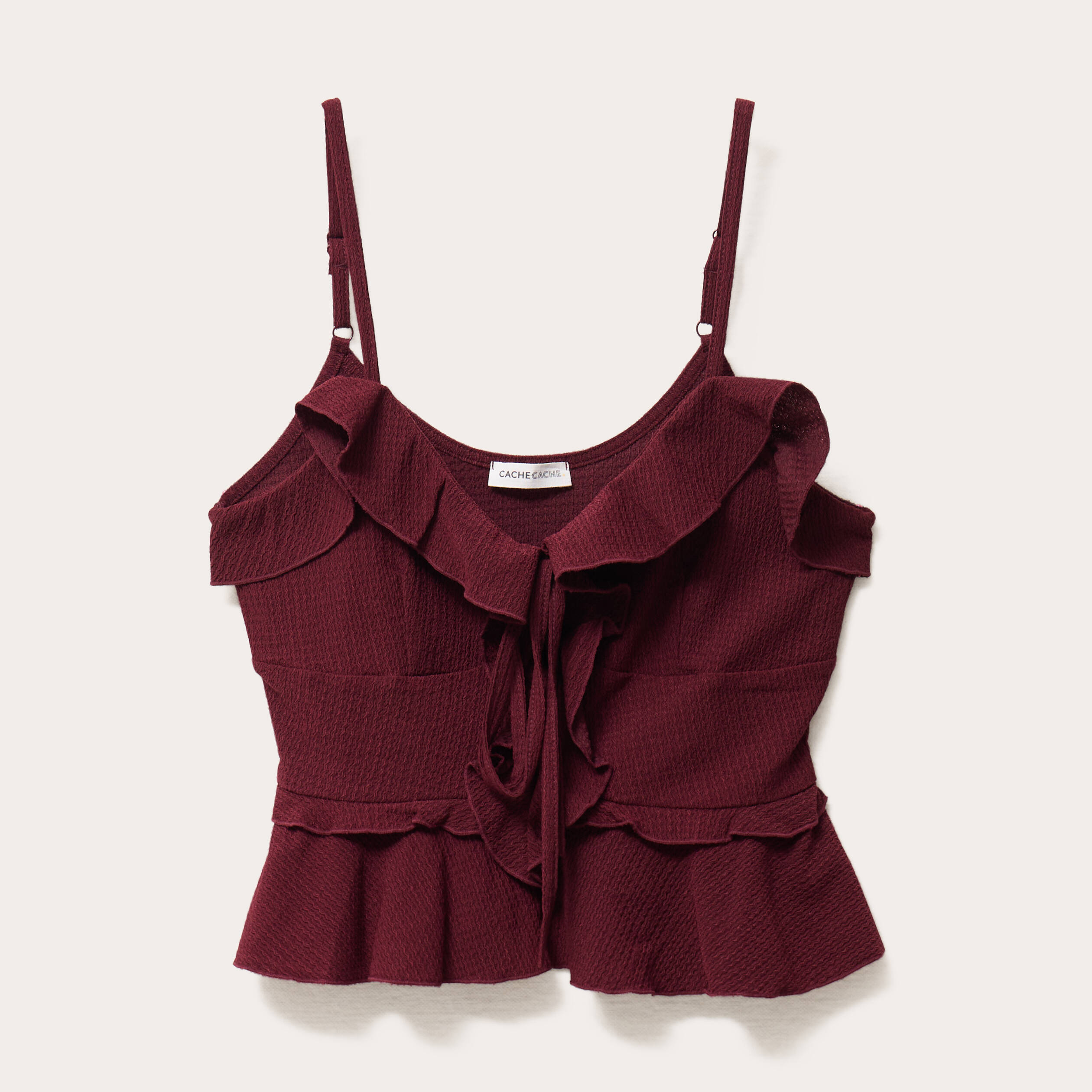 debardeur cropped volants bordeaux femme Débardeur cropped volants bordeaux femme