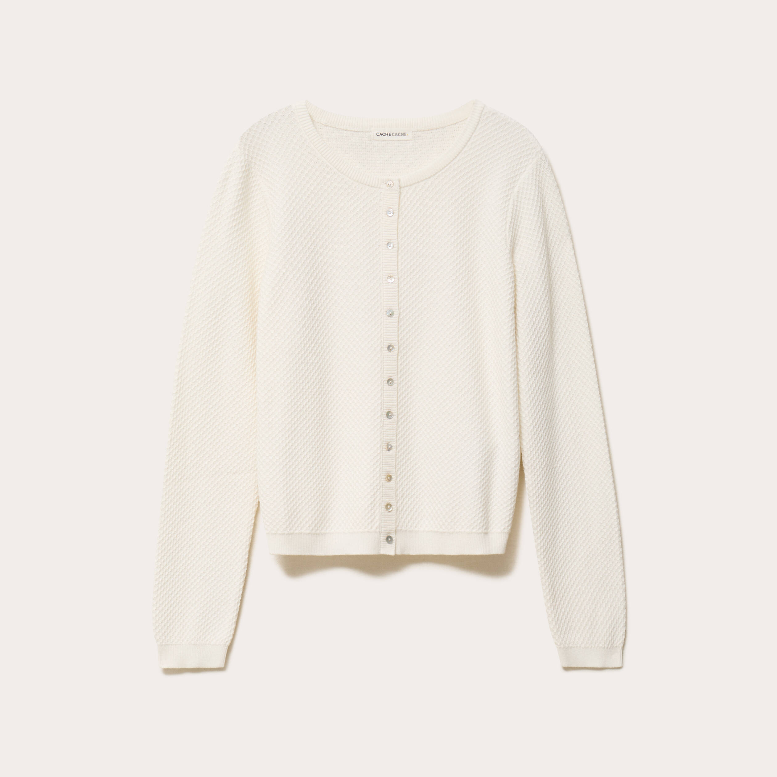 Gilet ajour&eacute; manches longues ecru femme