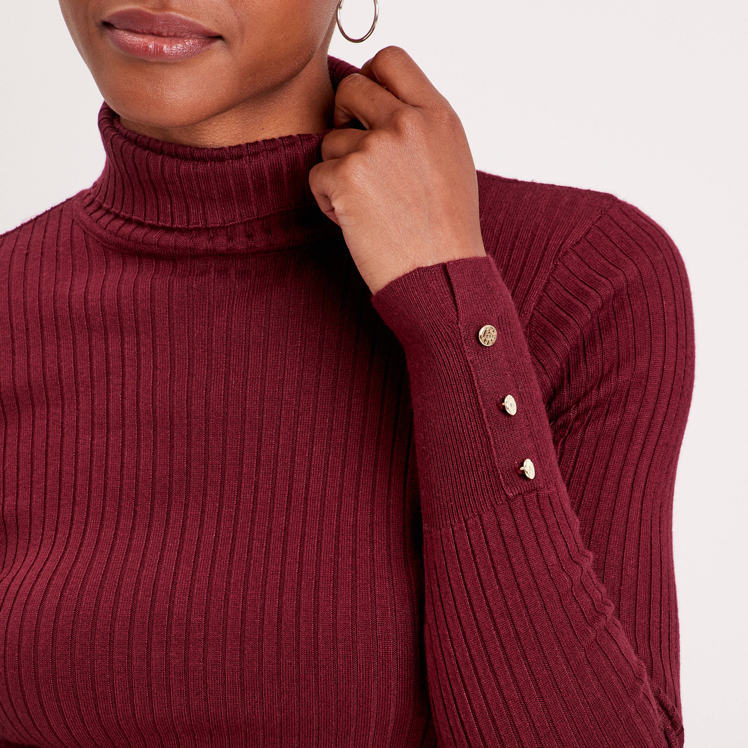 Pull col roule cotele rouge fonce femme Vibs