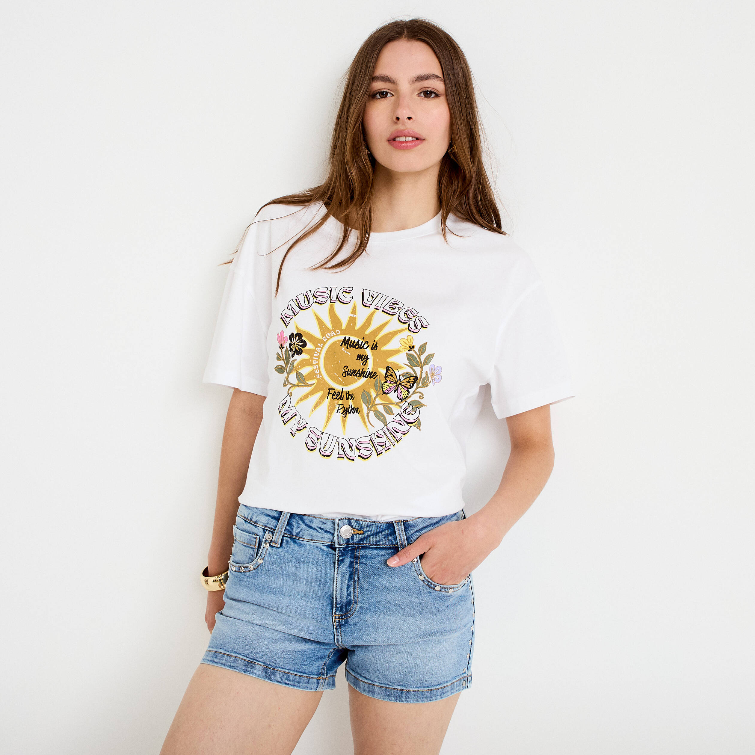 Short stretch en jean taille basse denim double stone femme