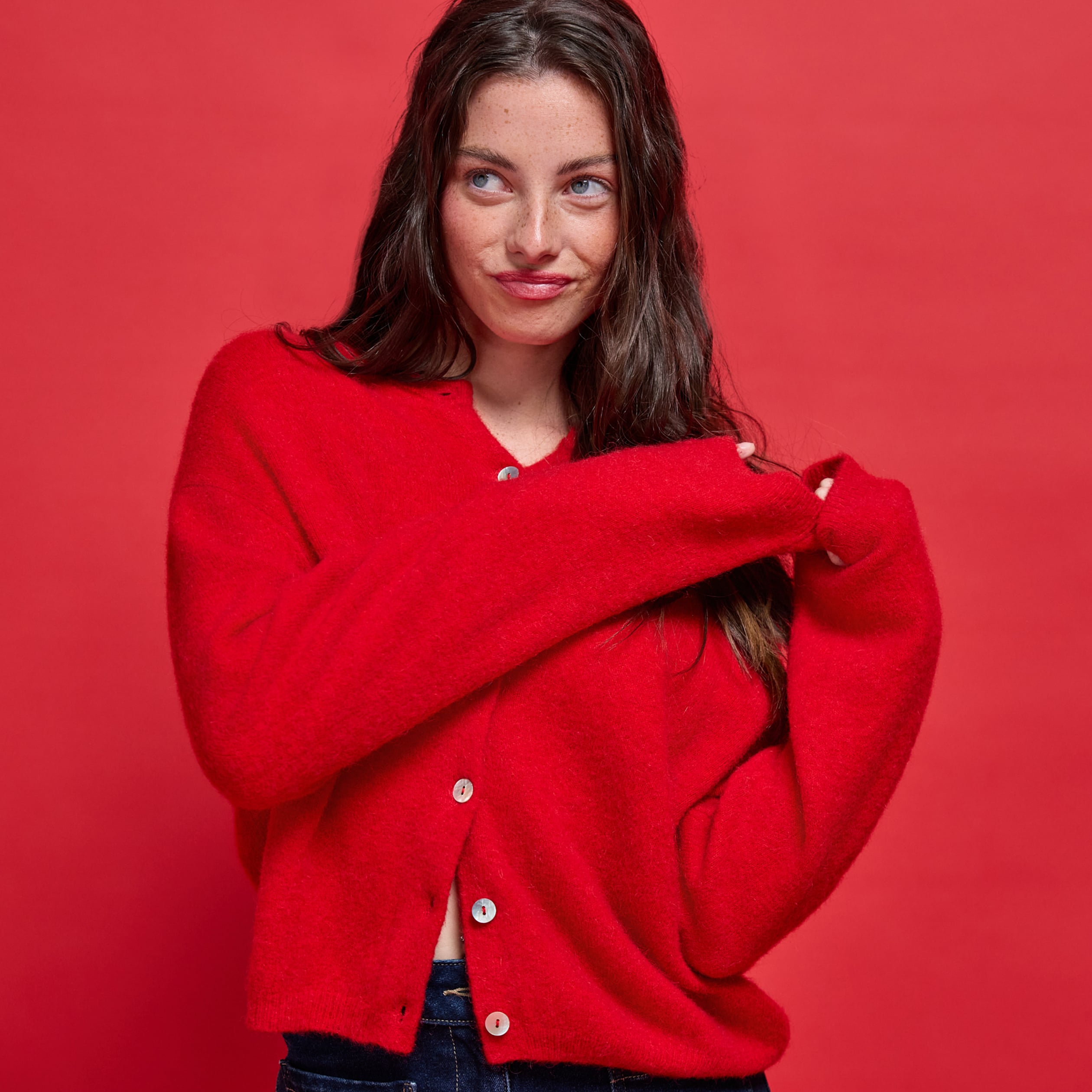 Gilet manches longues rouge femme