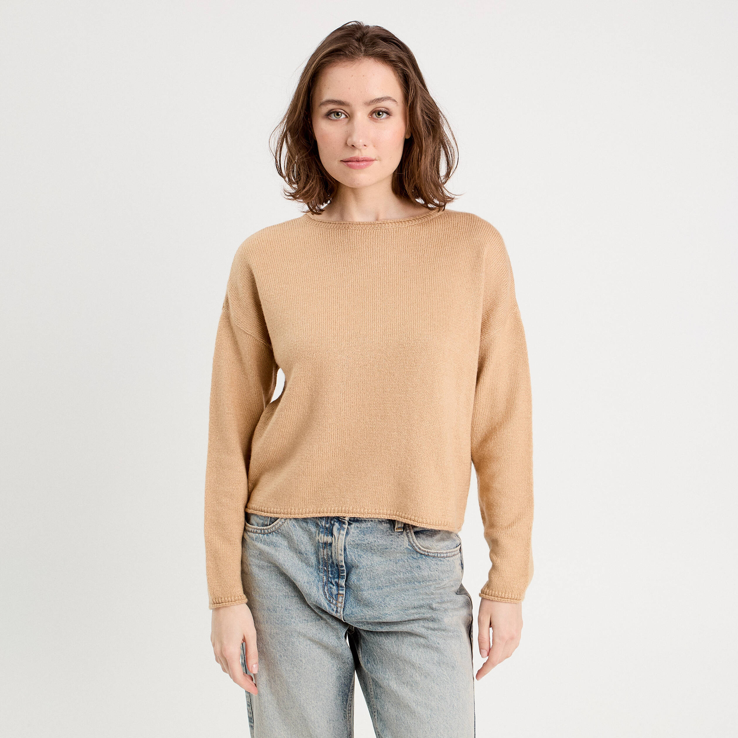 Pull manches longues beige femme