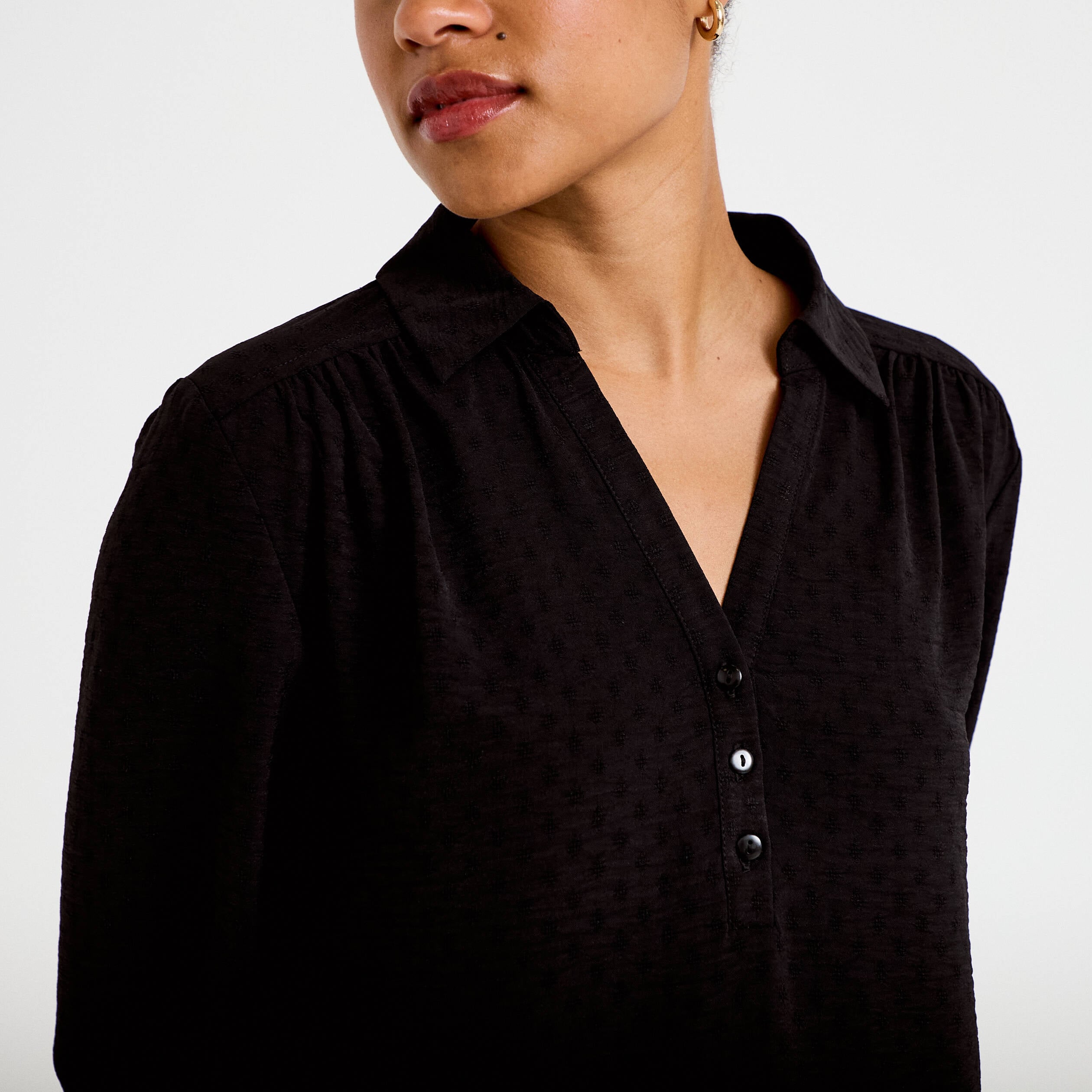 Blouse droite manches longues noir femme