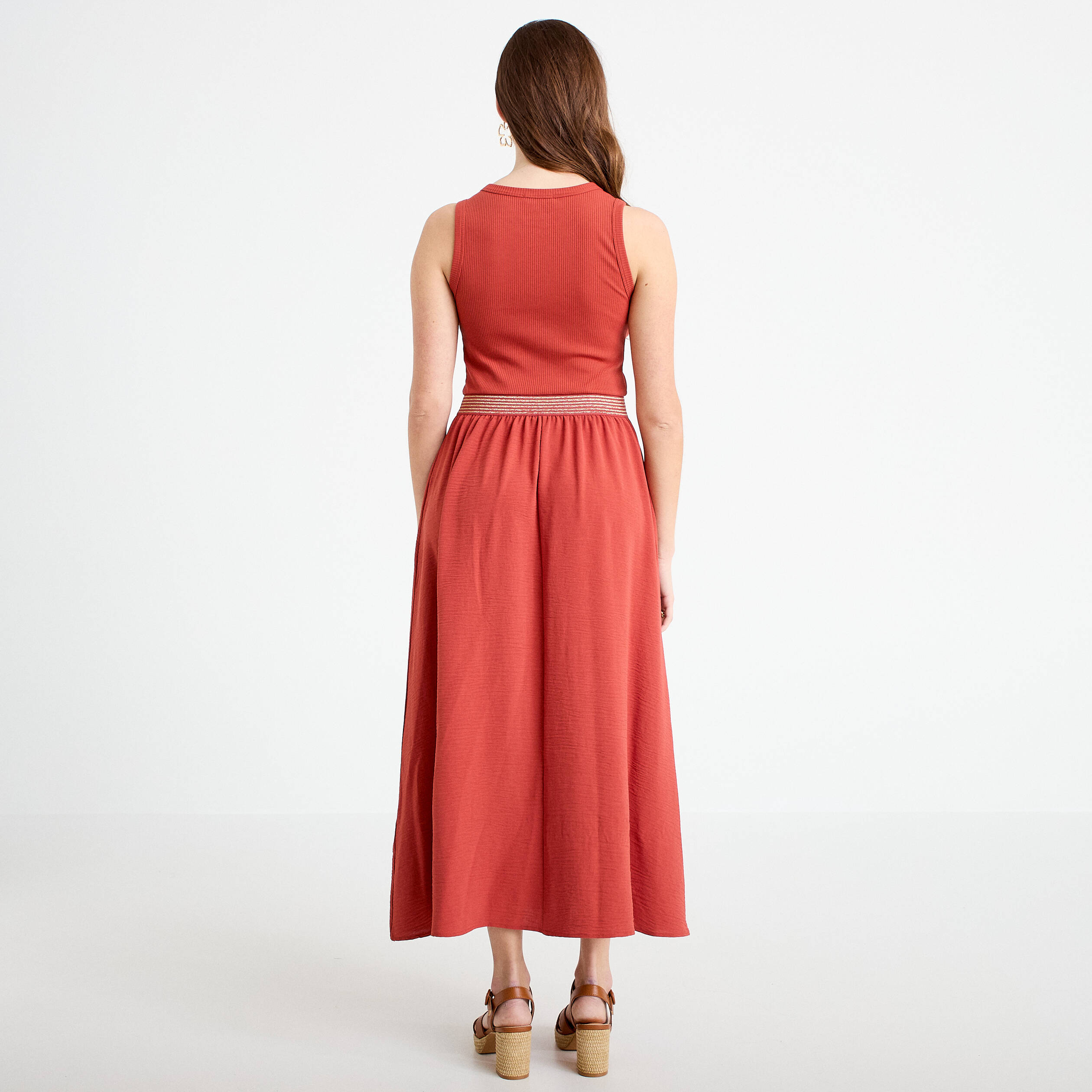 Robe longue effet 2-en-1 vieux rose femme