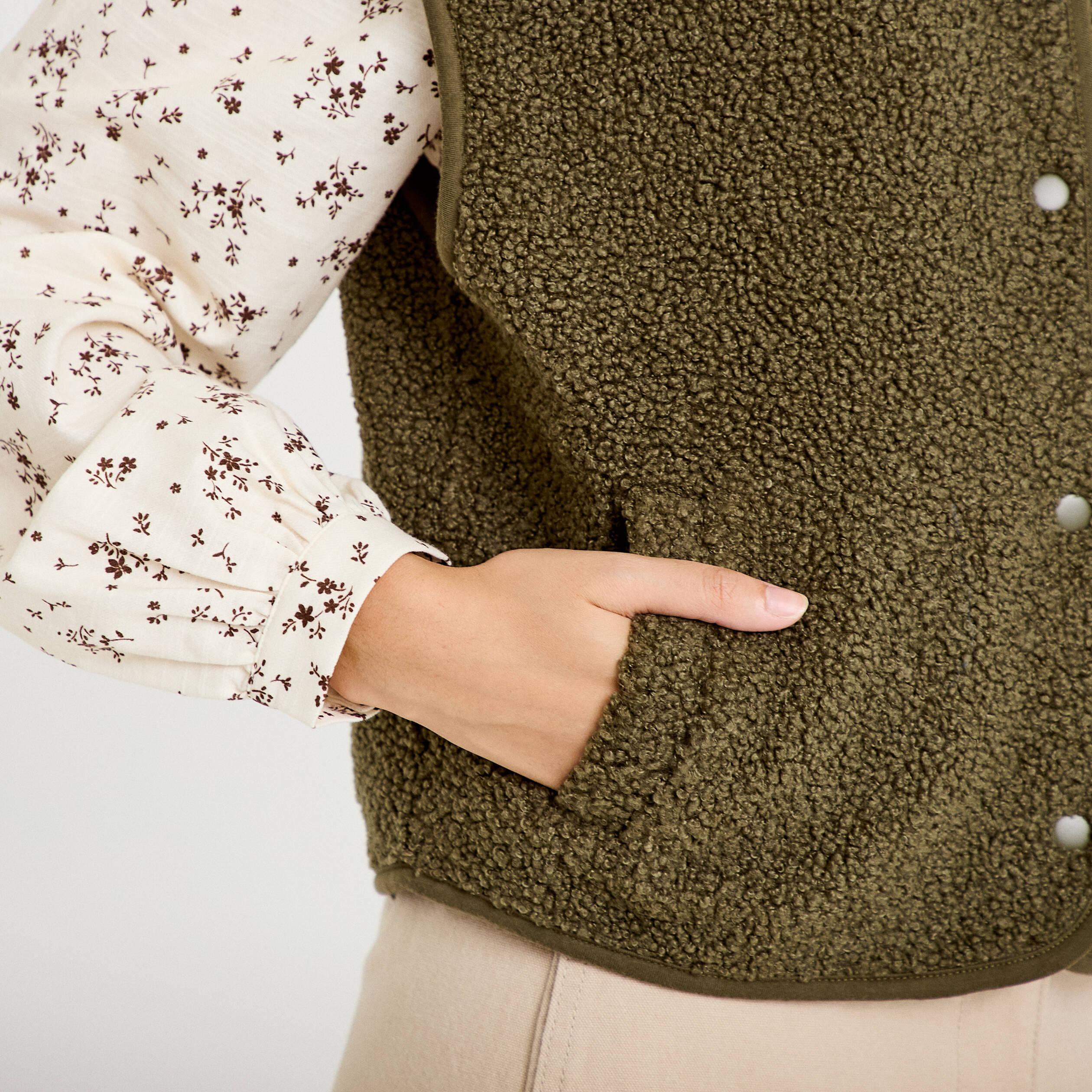 Gilet sans manches effet polaire vert kaki femme