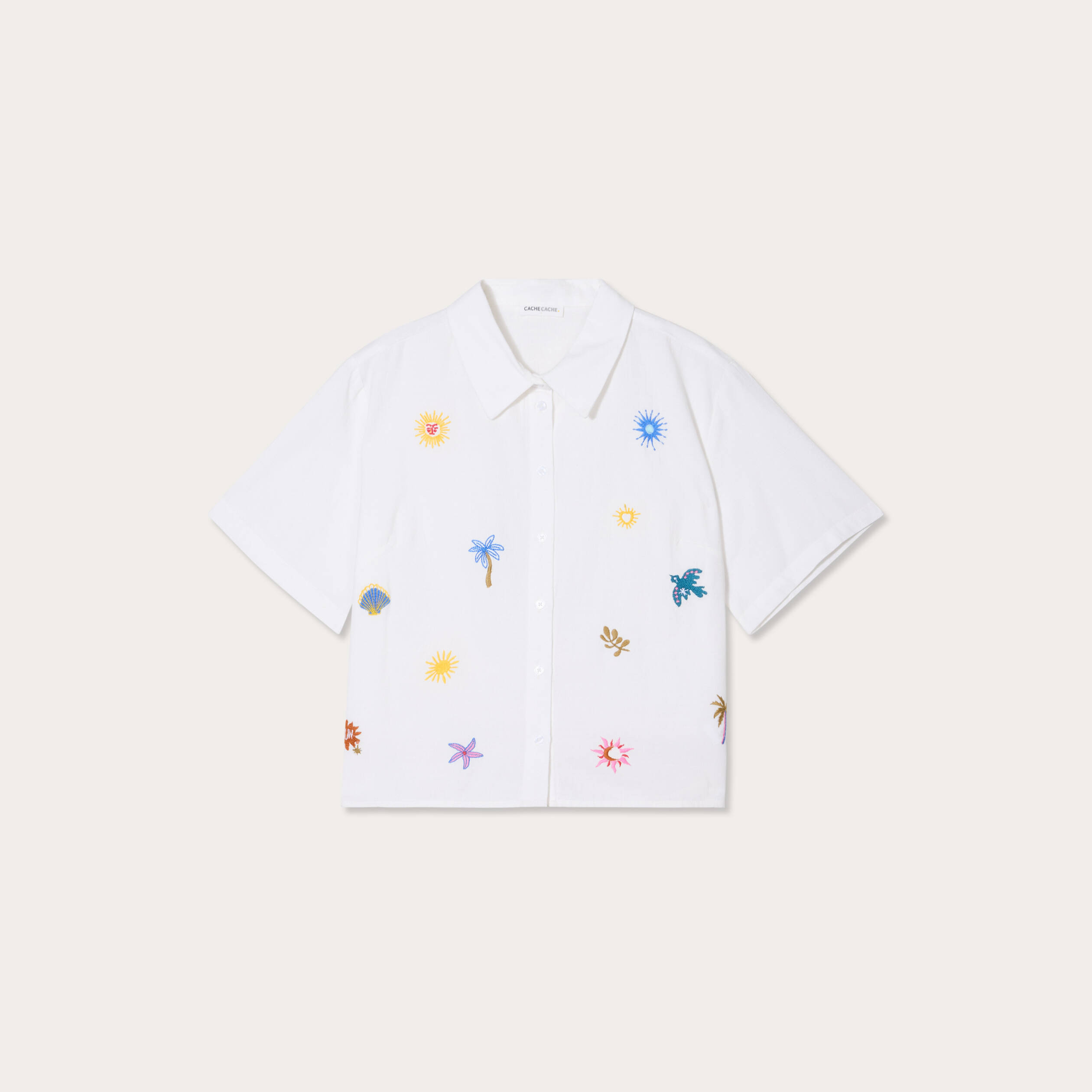 chemise brodee manches courtes ecru femme Chemise brodée manches courtes ecru femme