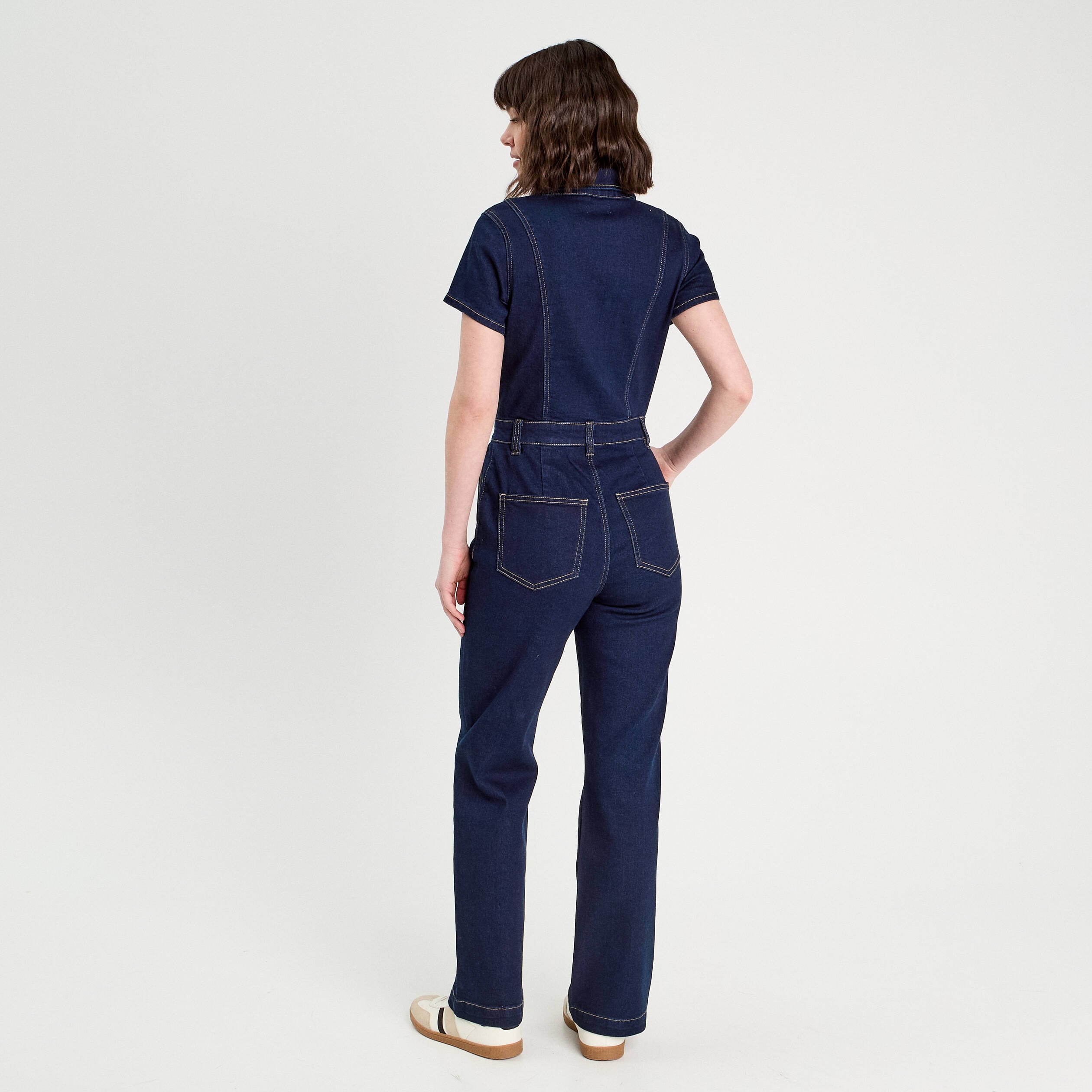 Combinaison pantalon en jean denim brut femme