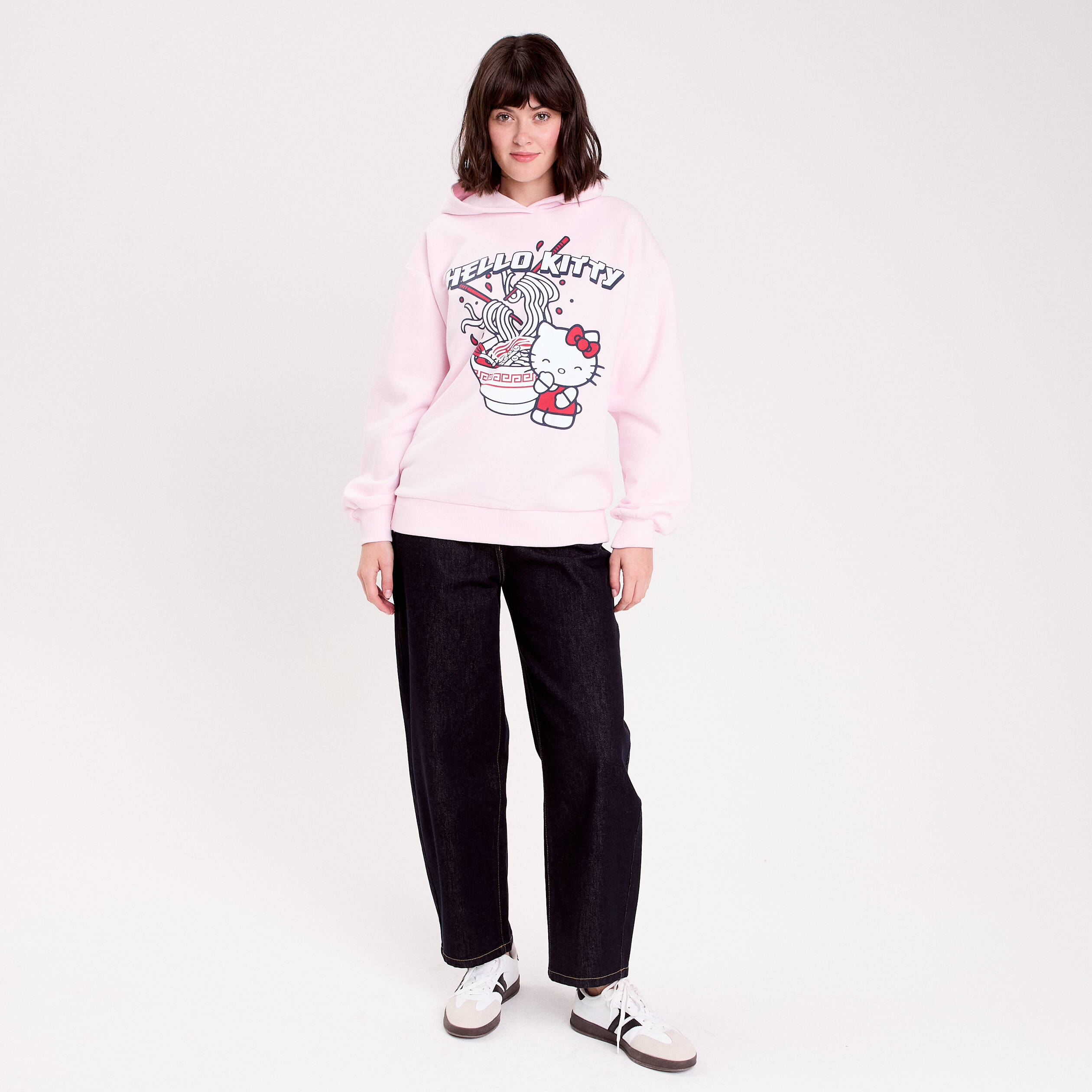 Sweat oversize &agrave; capuche manches longues rose clair femme