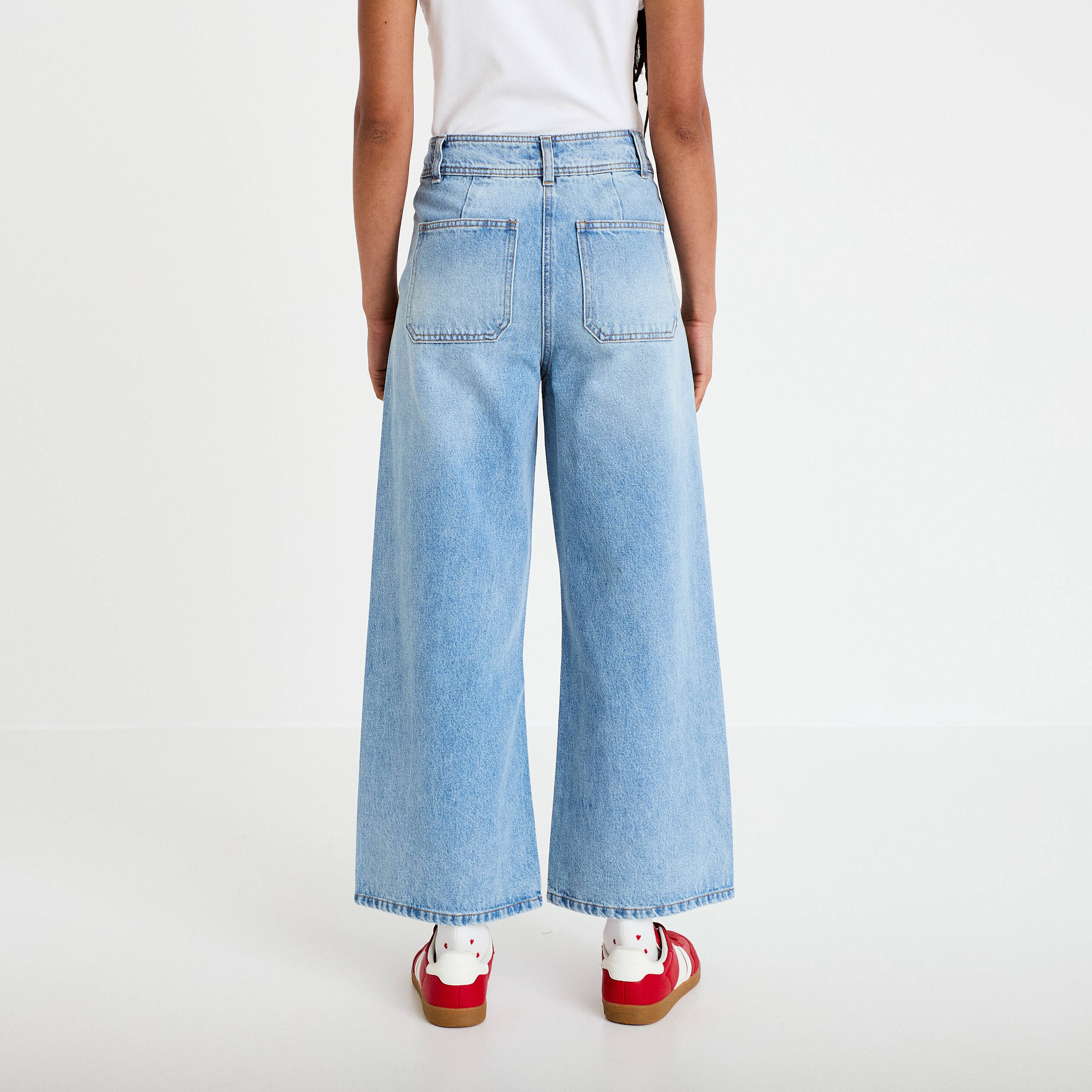 Jean wide leg cropped taille haute denim triple stone femme