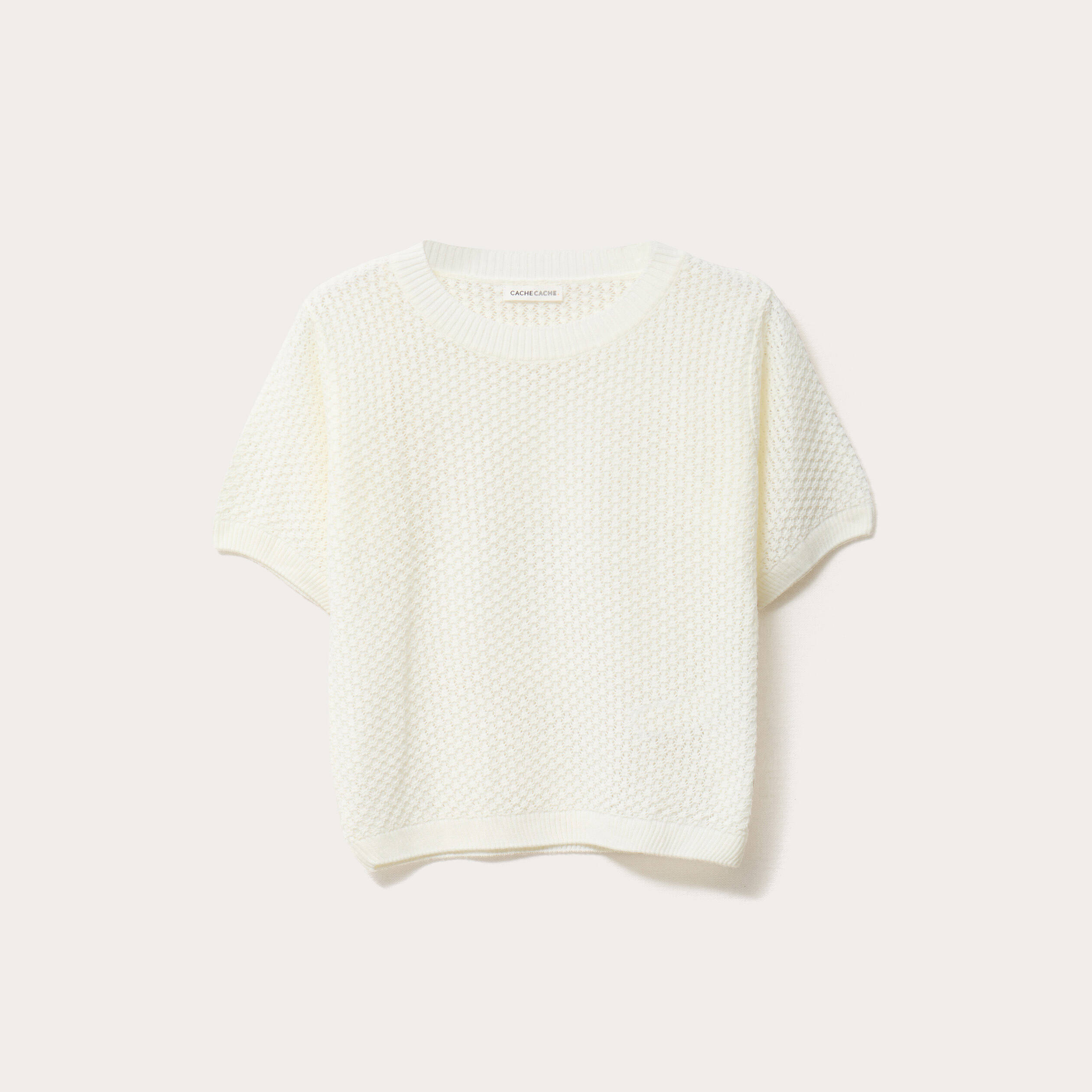 pull manches courtes ajoure blanc femme Pull manches courtes ajouré blanc femme