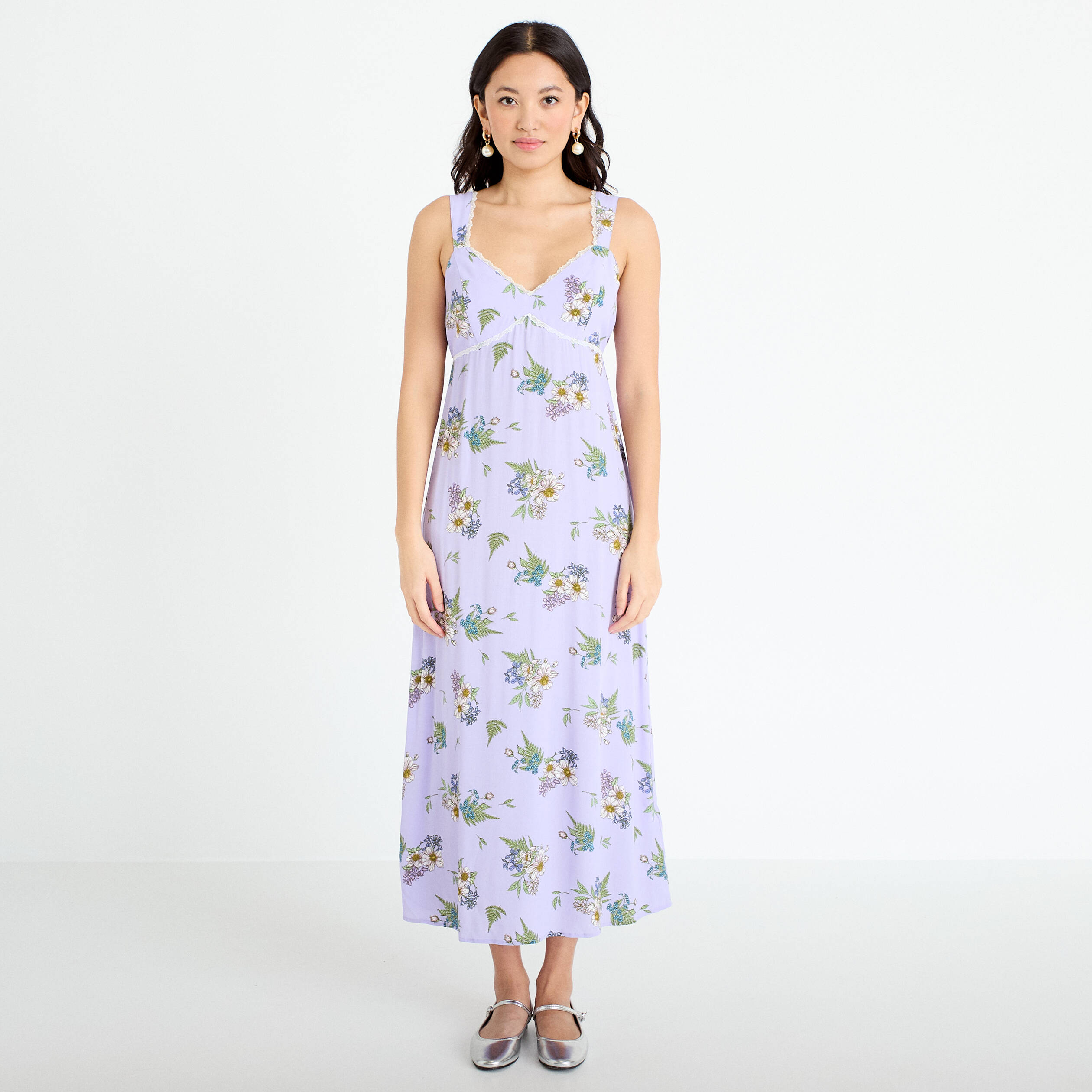 Robe longue &eacute;vas&eacute;e col coeur Bridgerton violet clair femme
