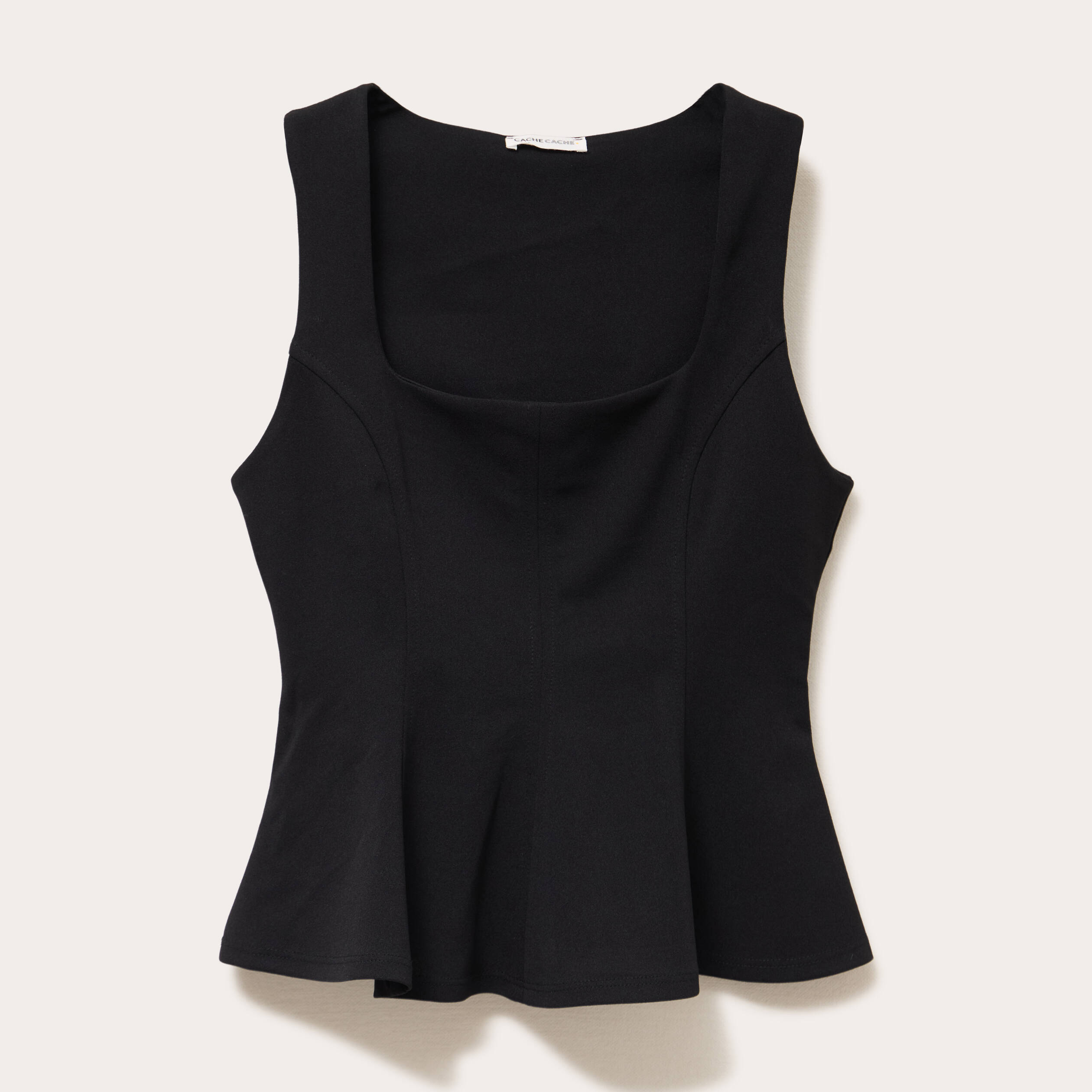 top cintre col carre sans manches noir femme Top cintré col carré sans manches noir femme