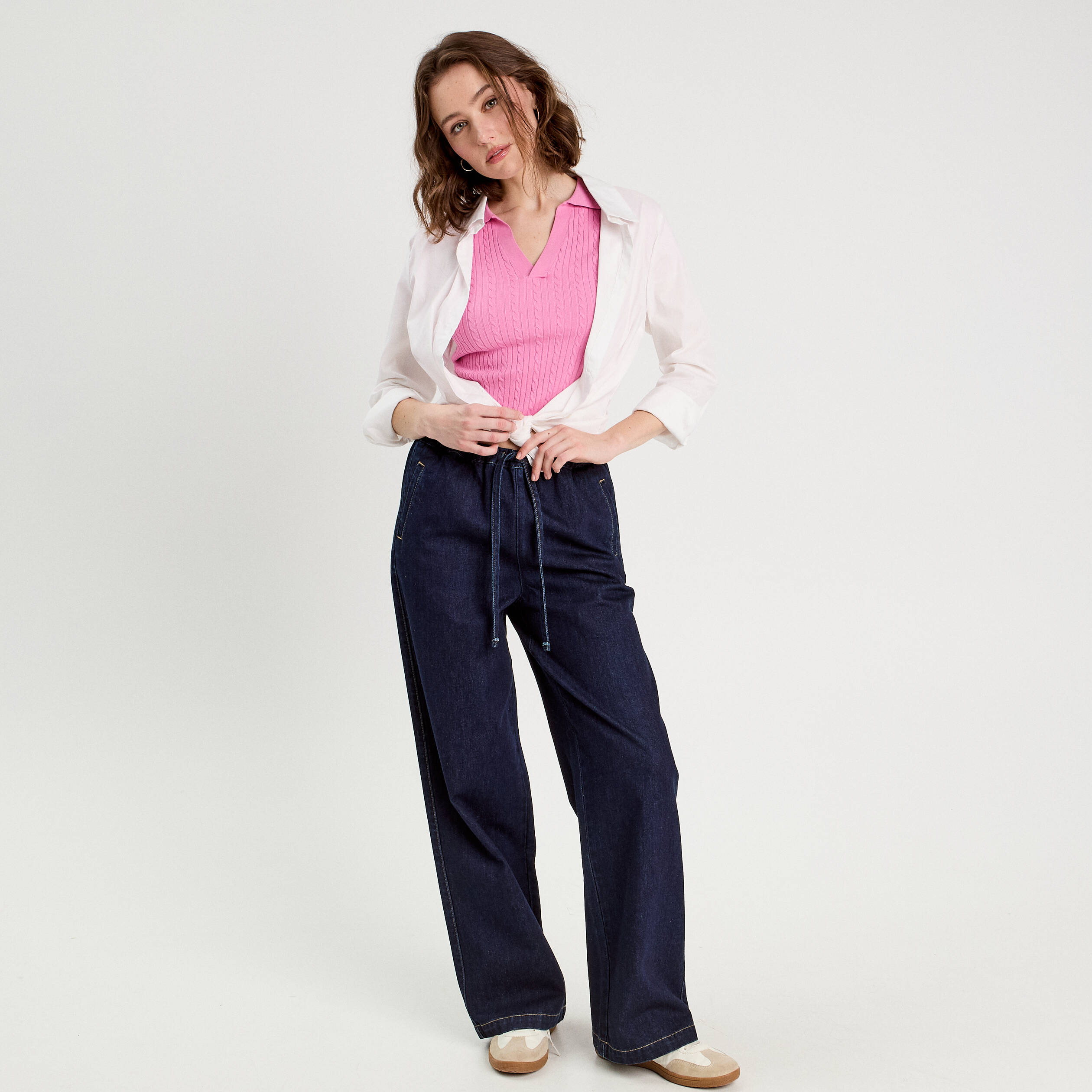 Top col polo manches courtes rose femme