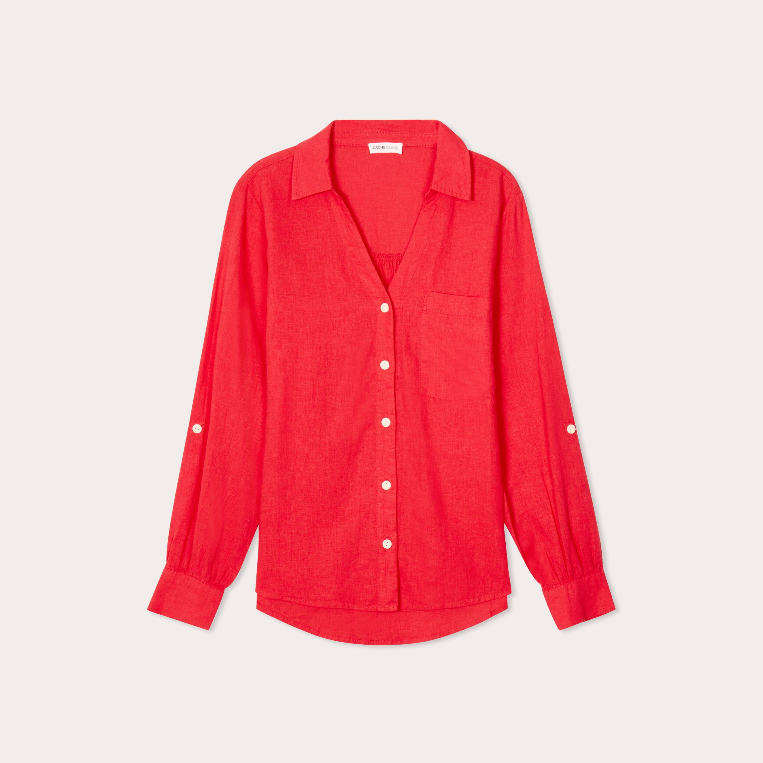 Chemise manches longues contenant du lin rouge femme