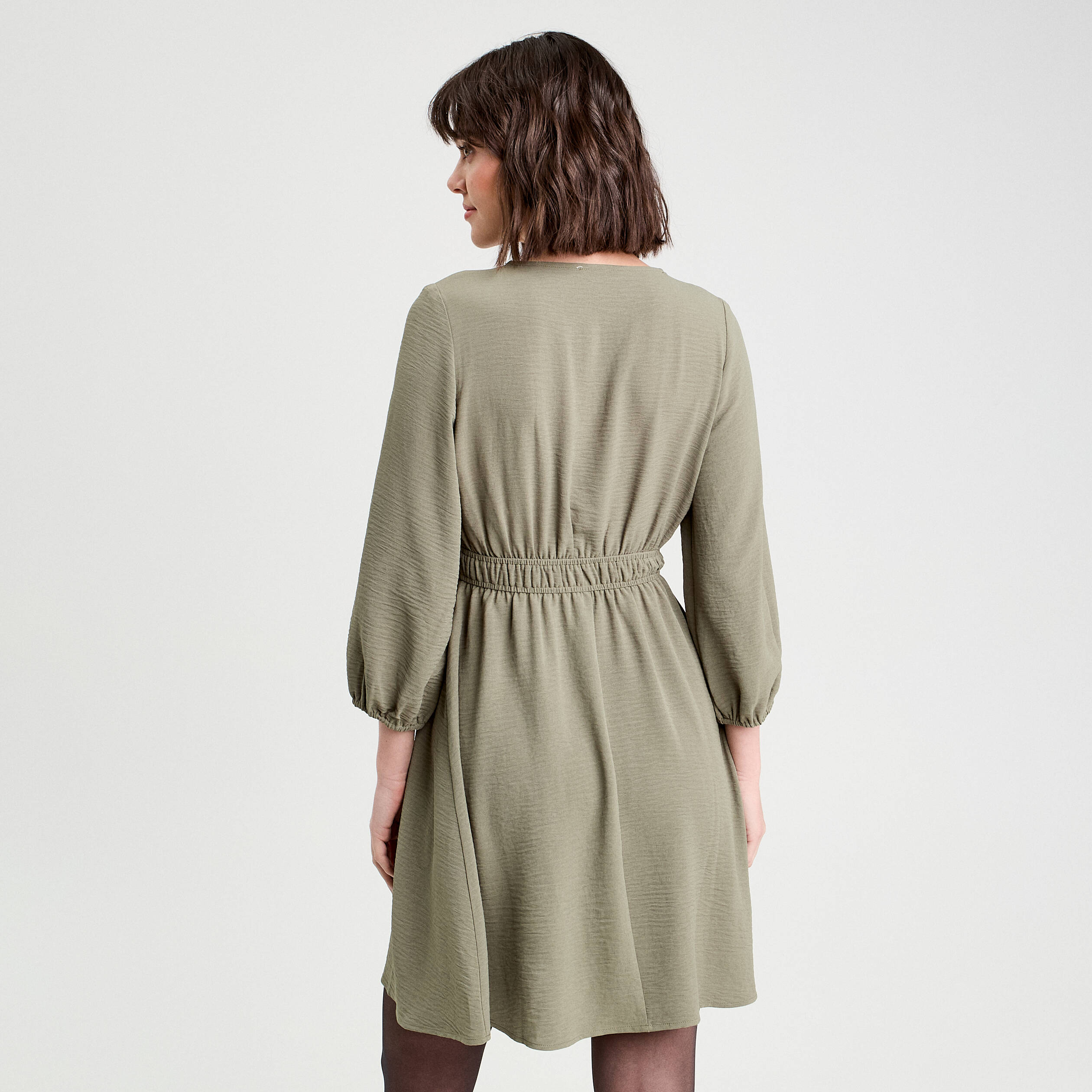 robe evasee manches 34 vert kaki femme Robe évasée manches 3/4 vert kaki femme