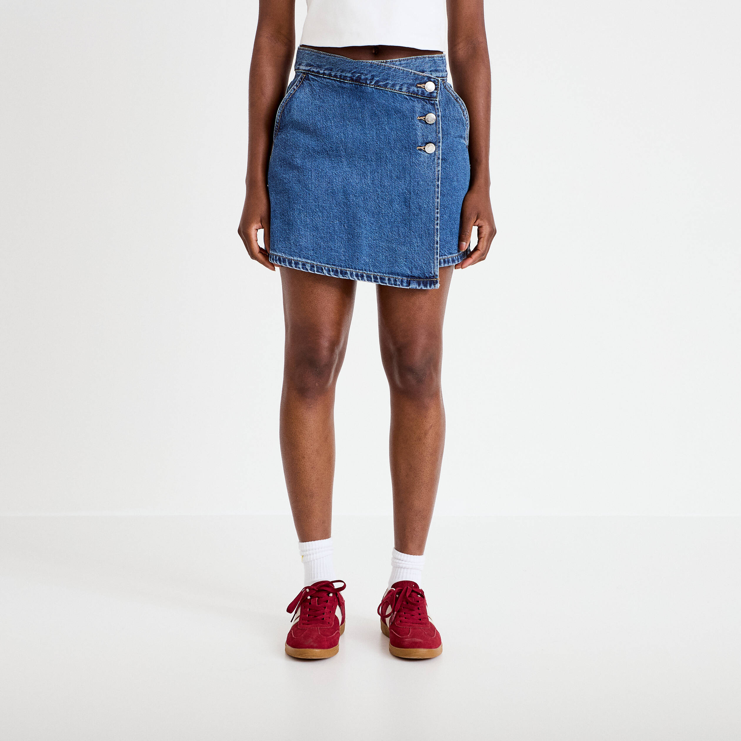 Jupe-short droite en jean denim stone femme