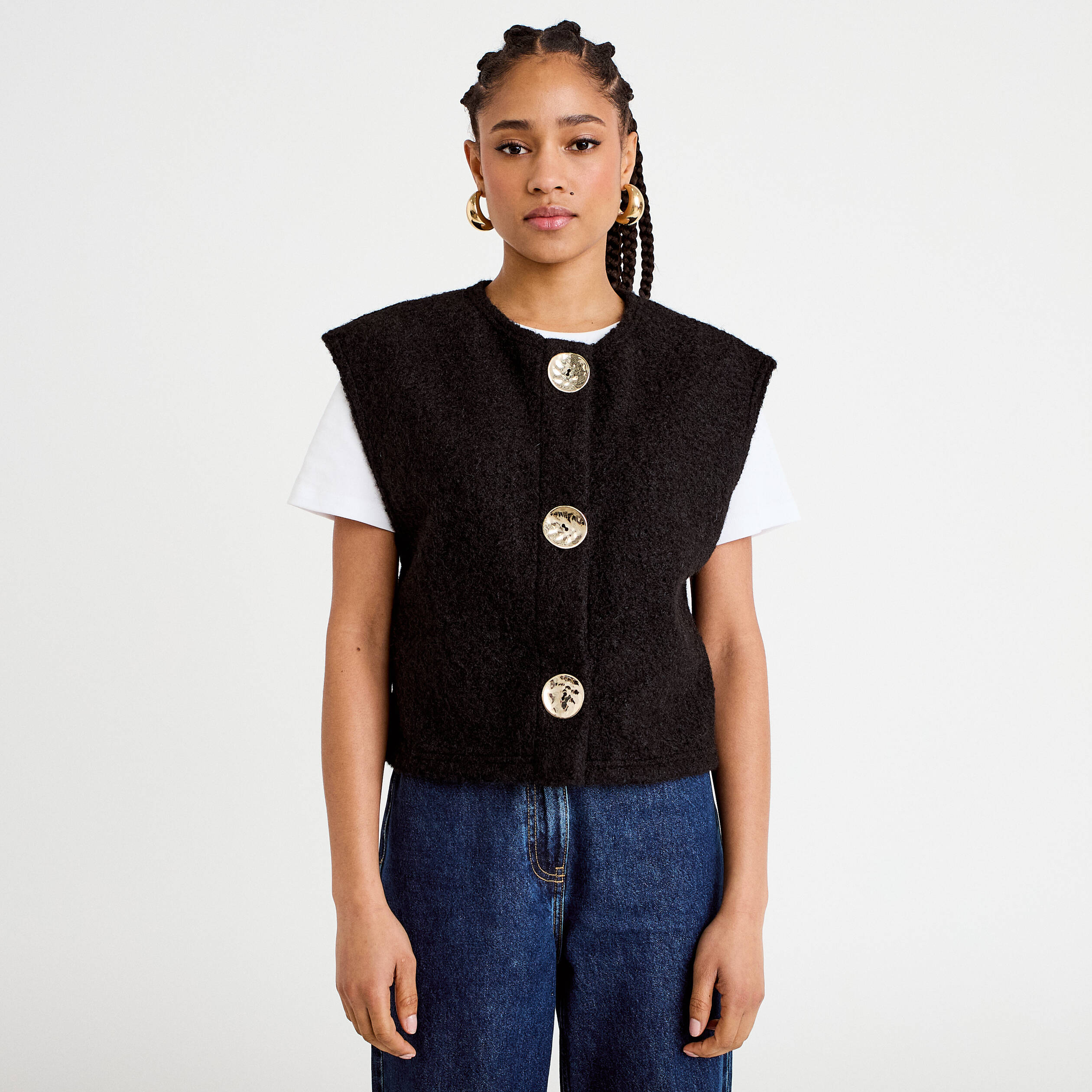 Gilet sans manches effet polaire noir femme