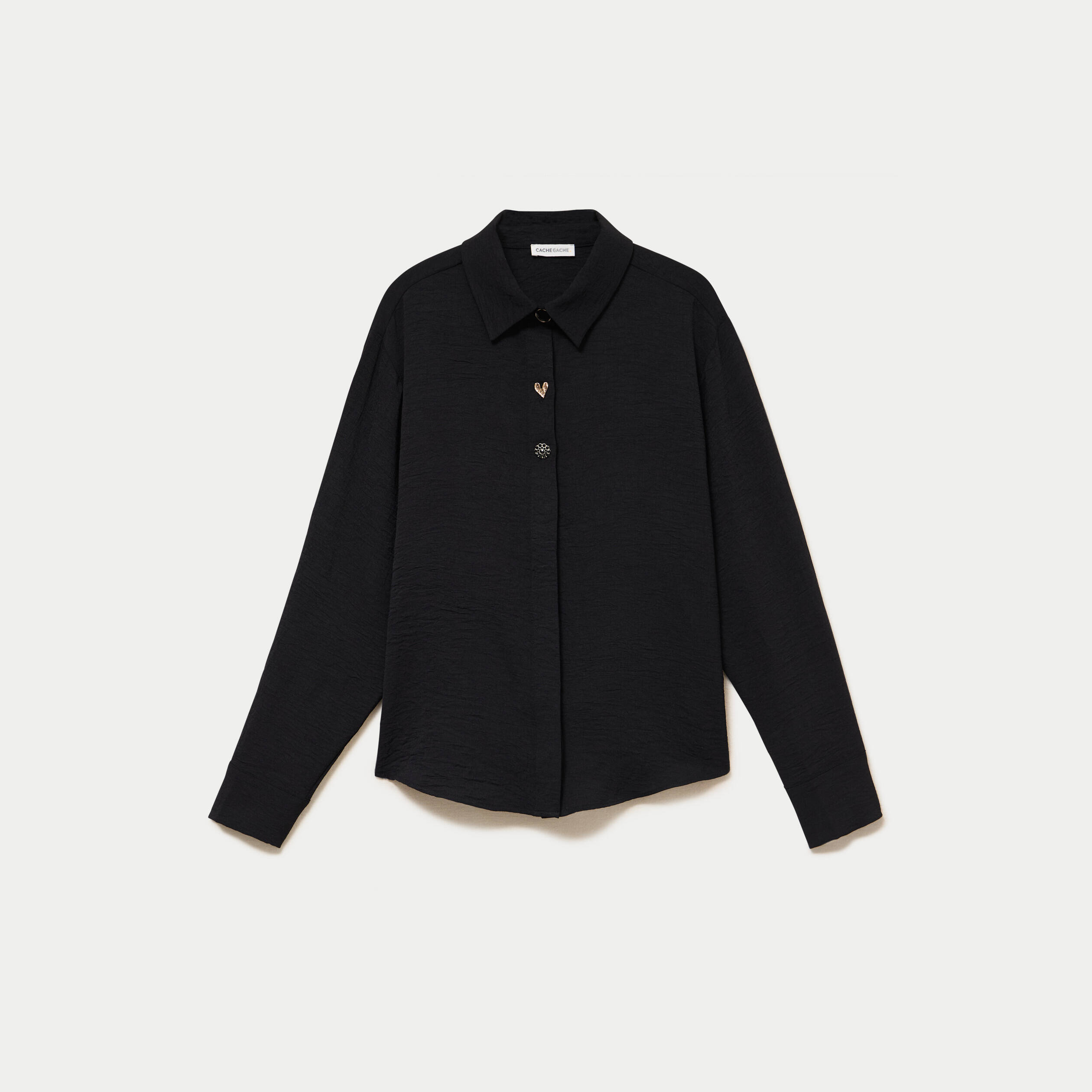 Chemise droite pliss&eacute;e manches longues noir femme