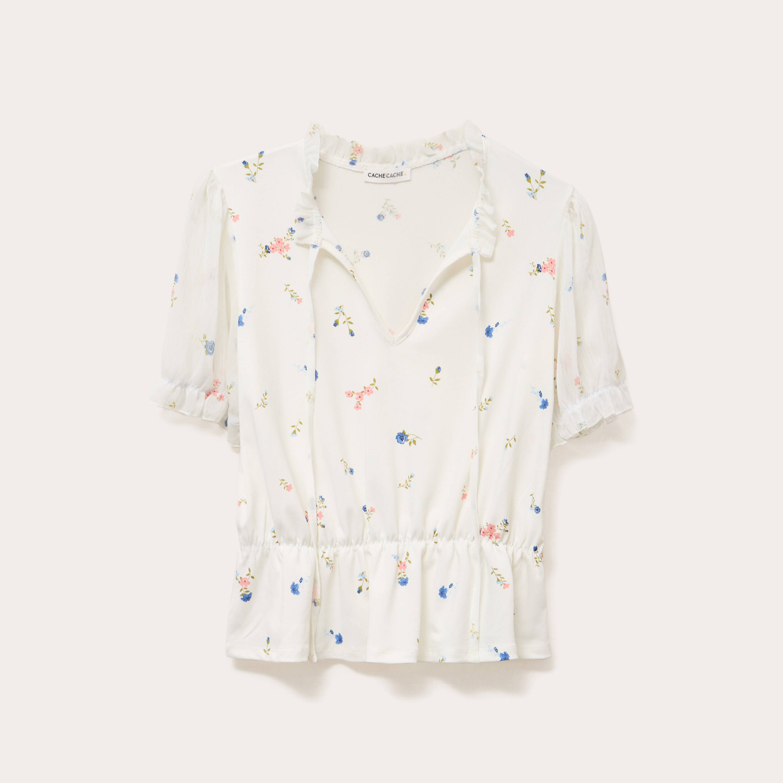 Blouse col V manches courtes blanc femme