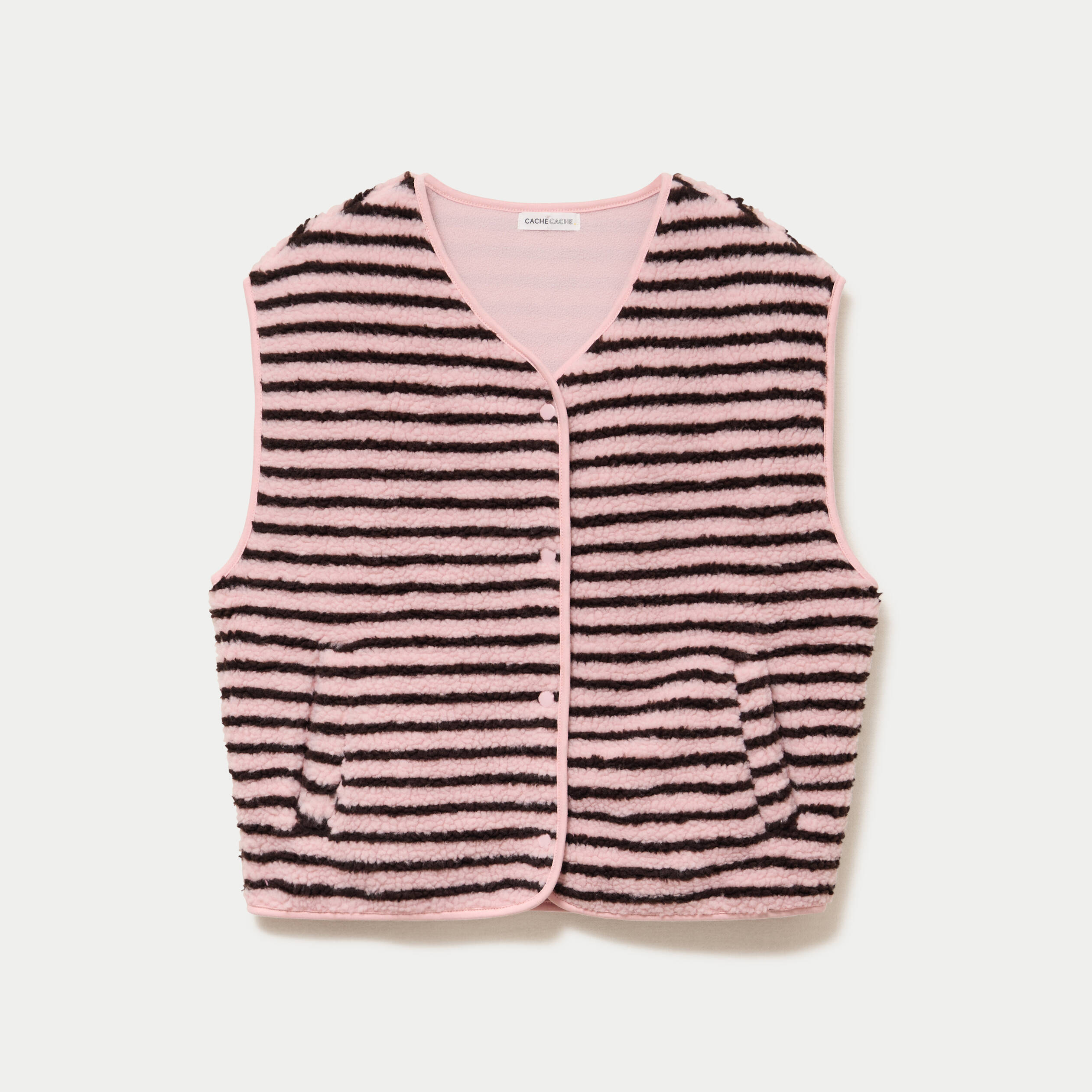 Gilet sans manches effet bouclette rose clair femme