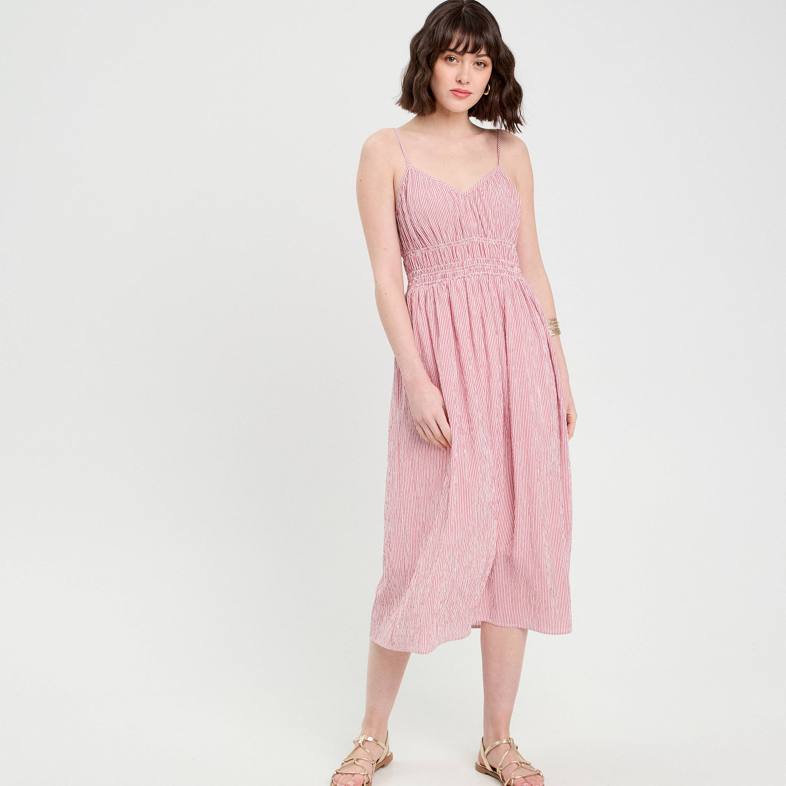 robe midi evasee bretelles vieux rose femme Robe midi évasée bretelles vieux rose femme