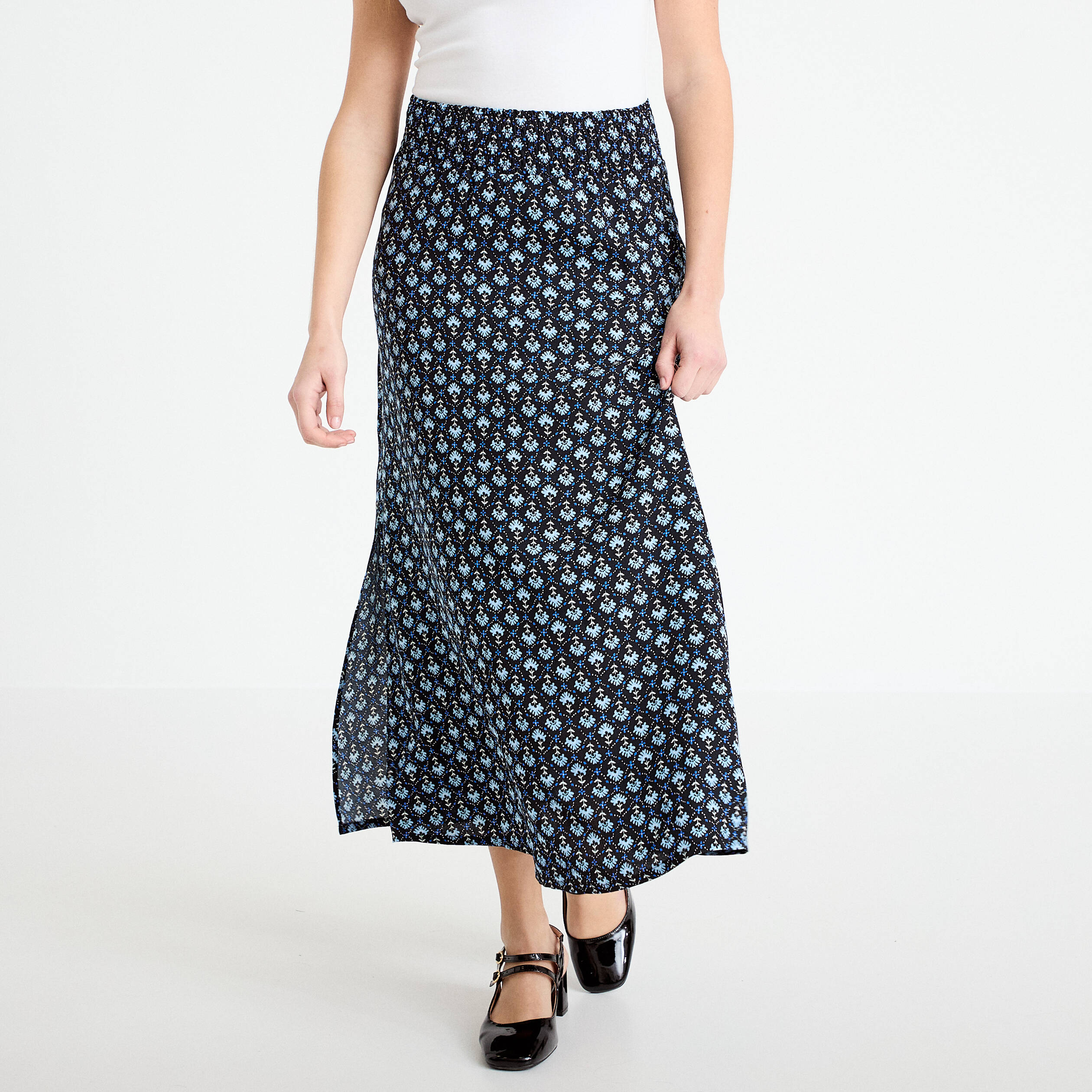 Jupe longue fluide noir femme