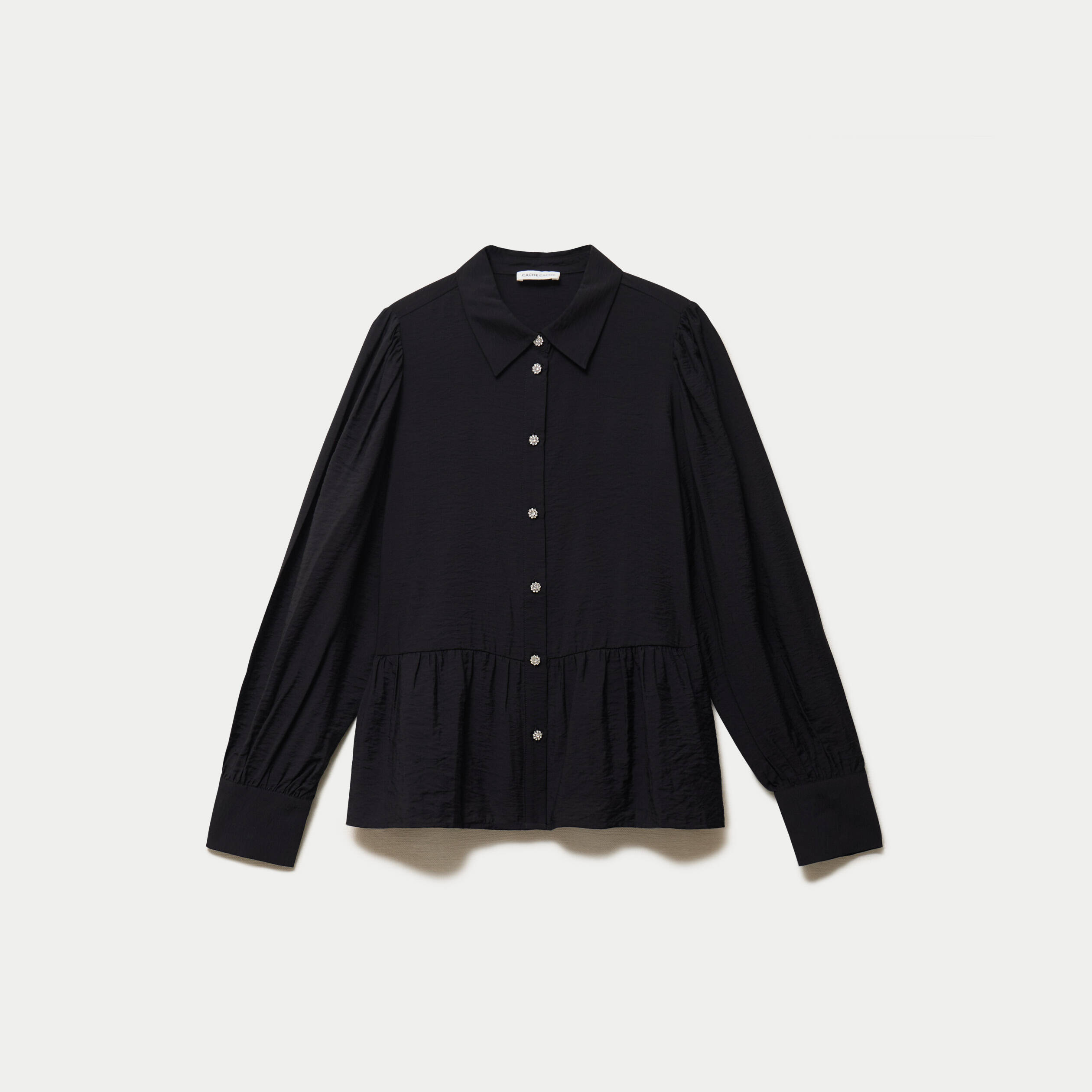 Chemise droite pliss&eacute;e col am&eacute;ricain noir femme