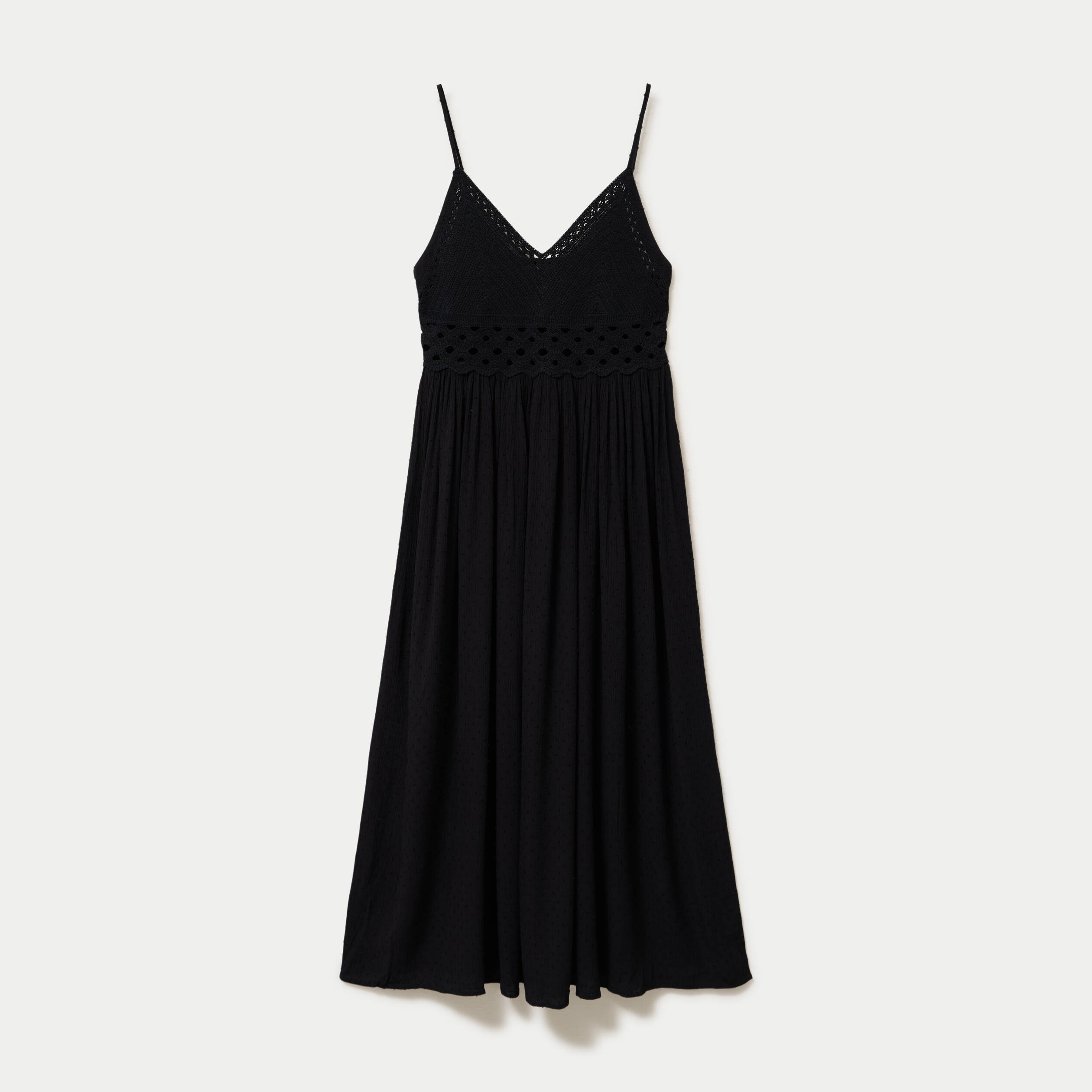 Robe longue bi-mati&egrave;re col v noir femme
