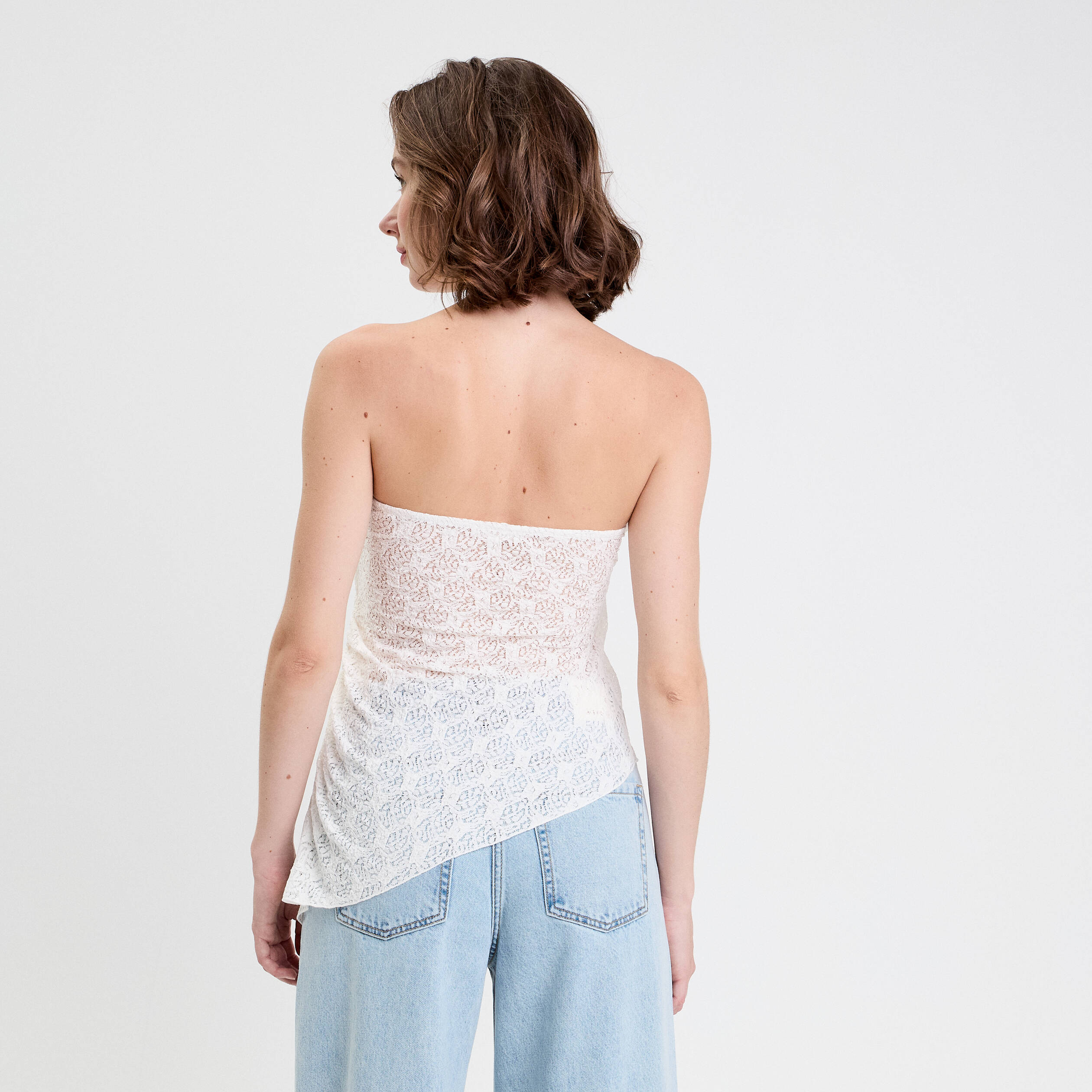 Bandeau ajusté sans manches dentelle ecru femme