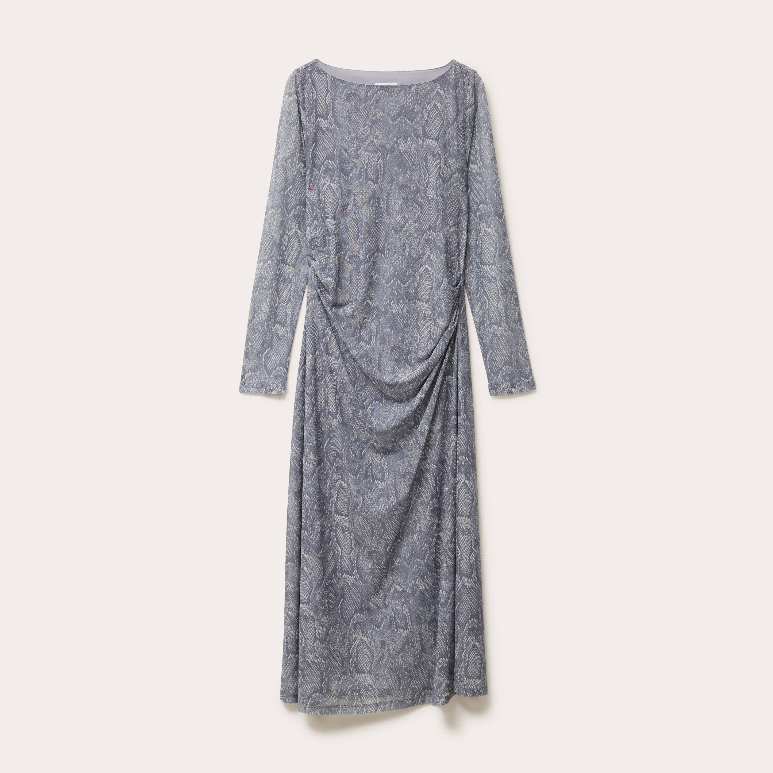 Robe longue ajust&eacute;e fronces bleu gris femme