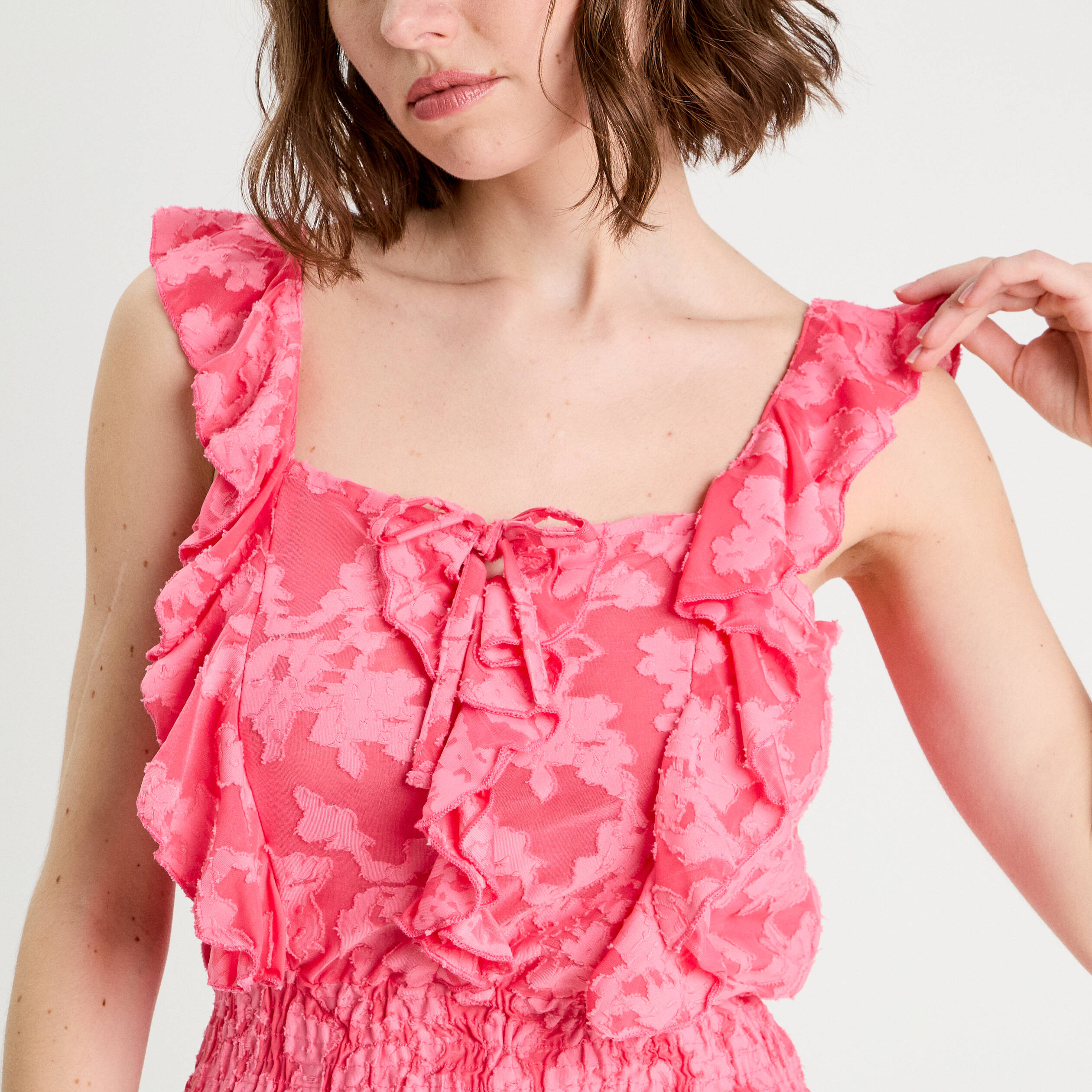 debardeur sans manches volants rose femme Débardeur sans manches volants rose femme