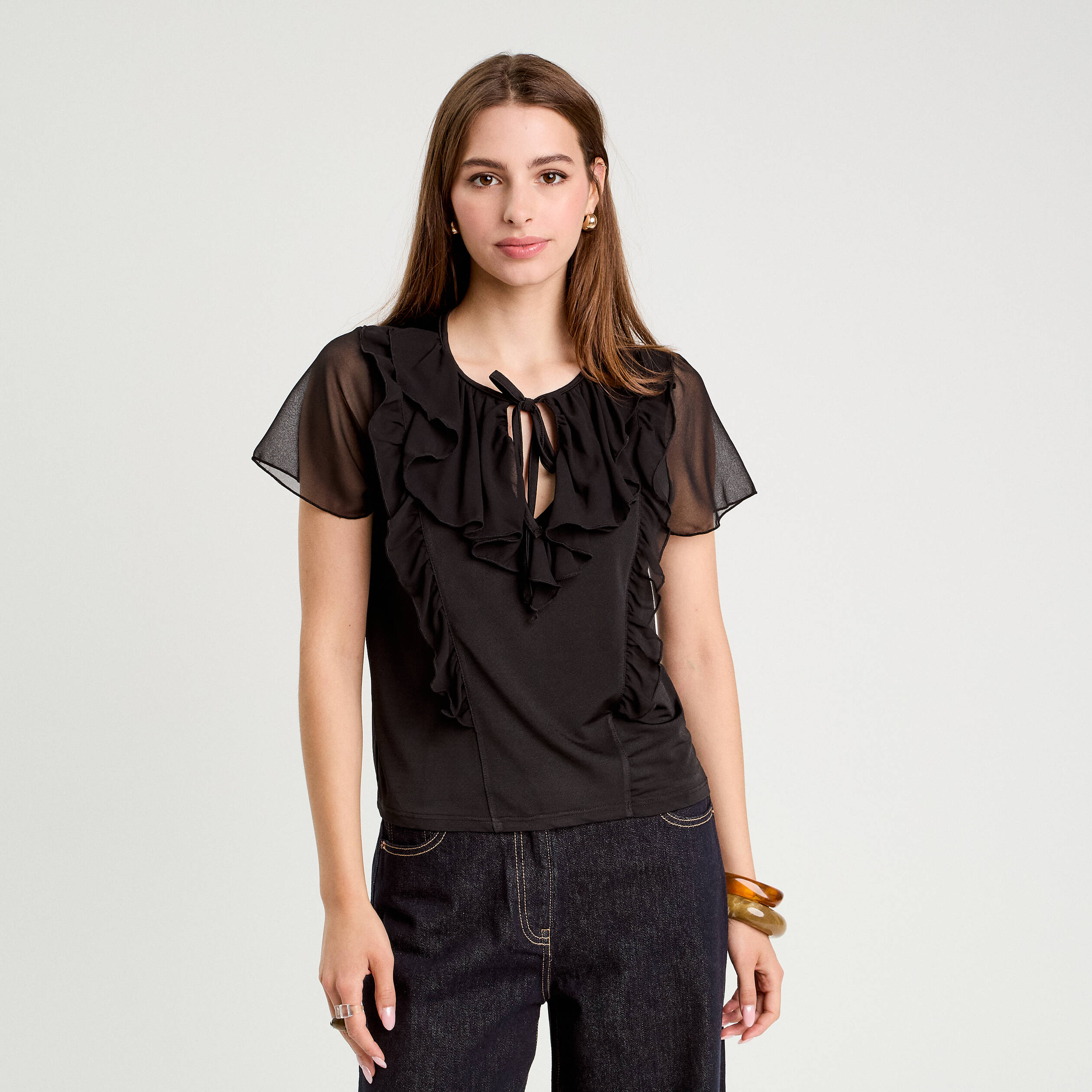 blouse volants noir femme Blouse volants noir femme