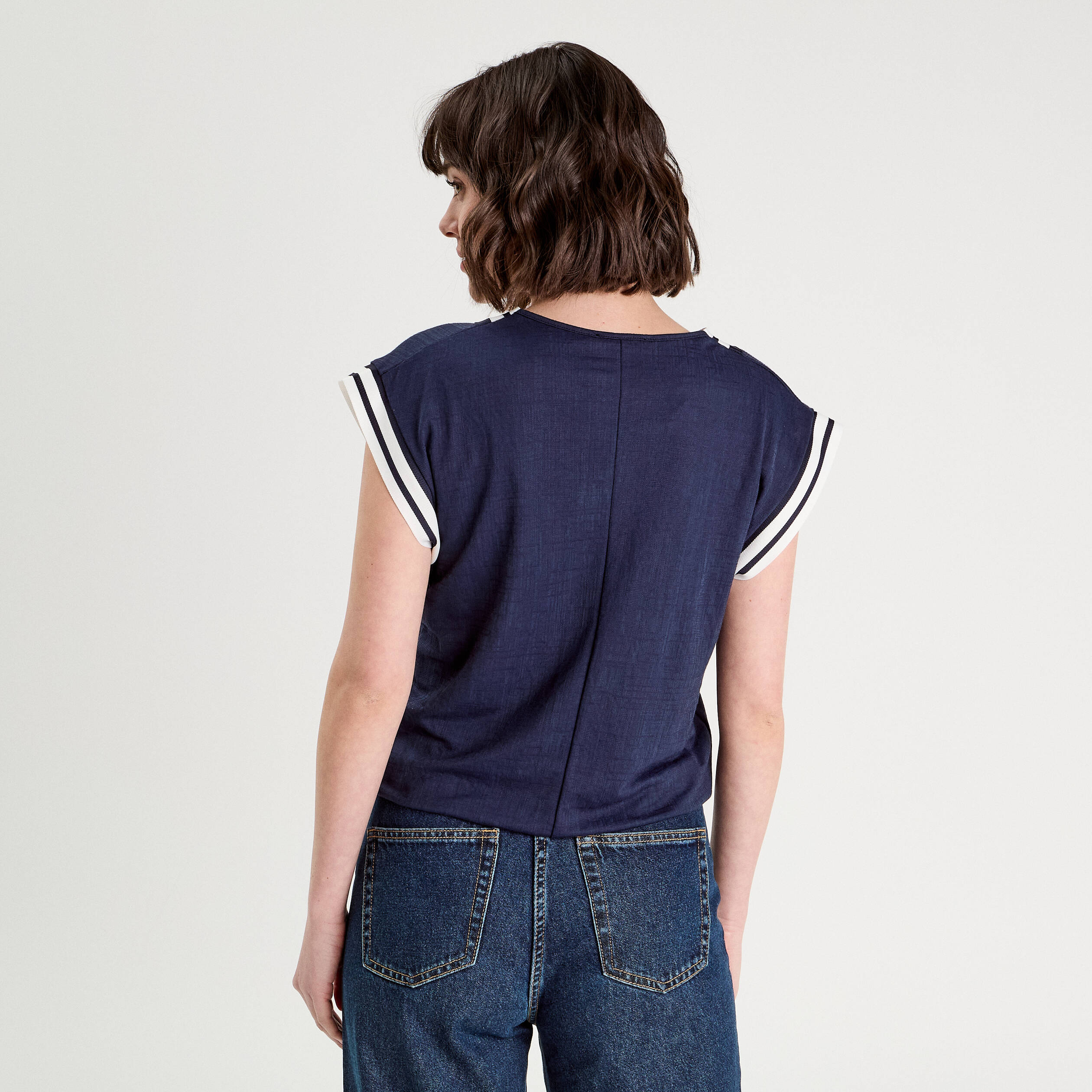 D&eacute;bardeur sans manches bleu marine femme