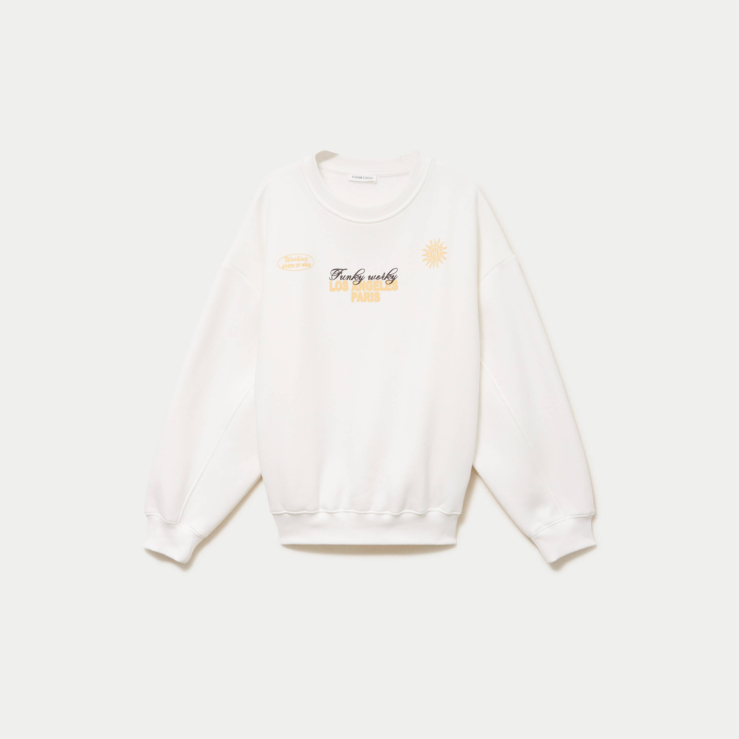 Sweat col rond manches longues ecru femme