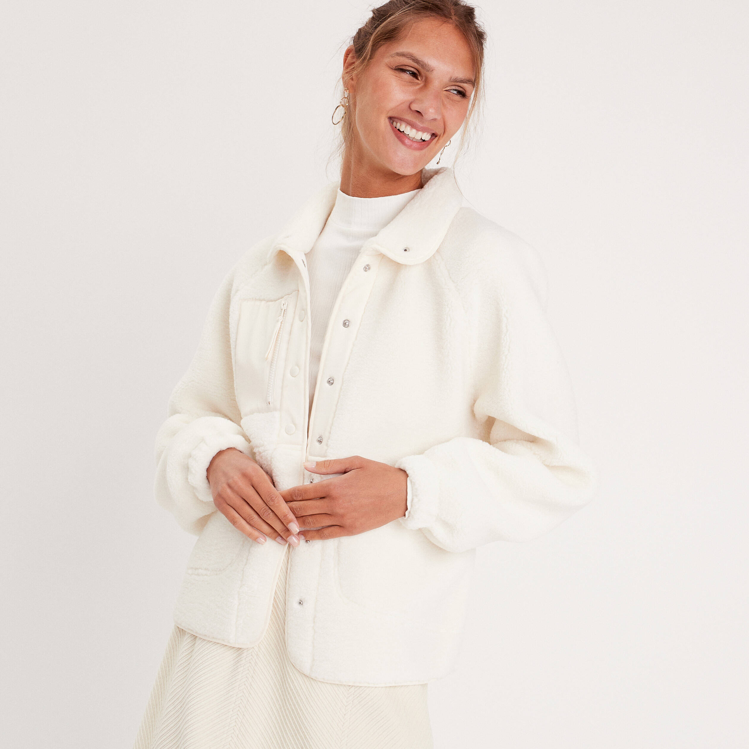 Veste oversize laine mouton ecru femme