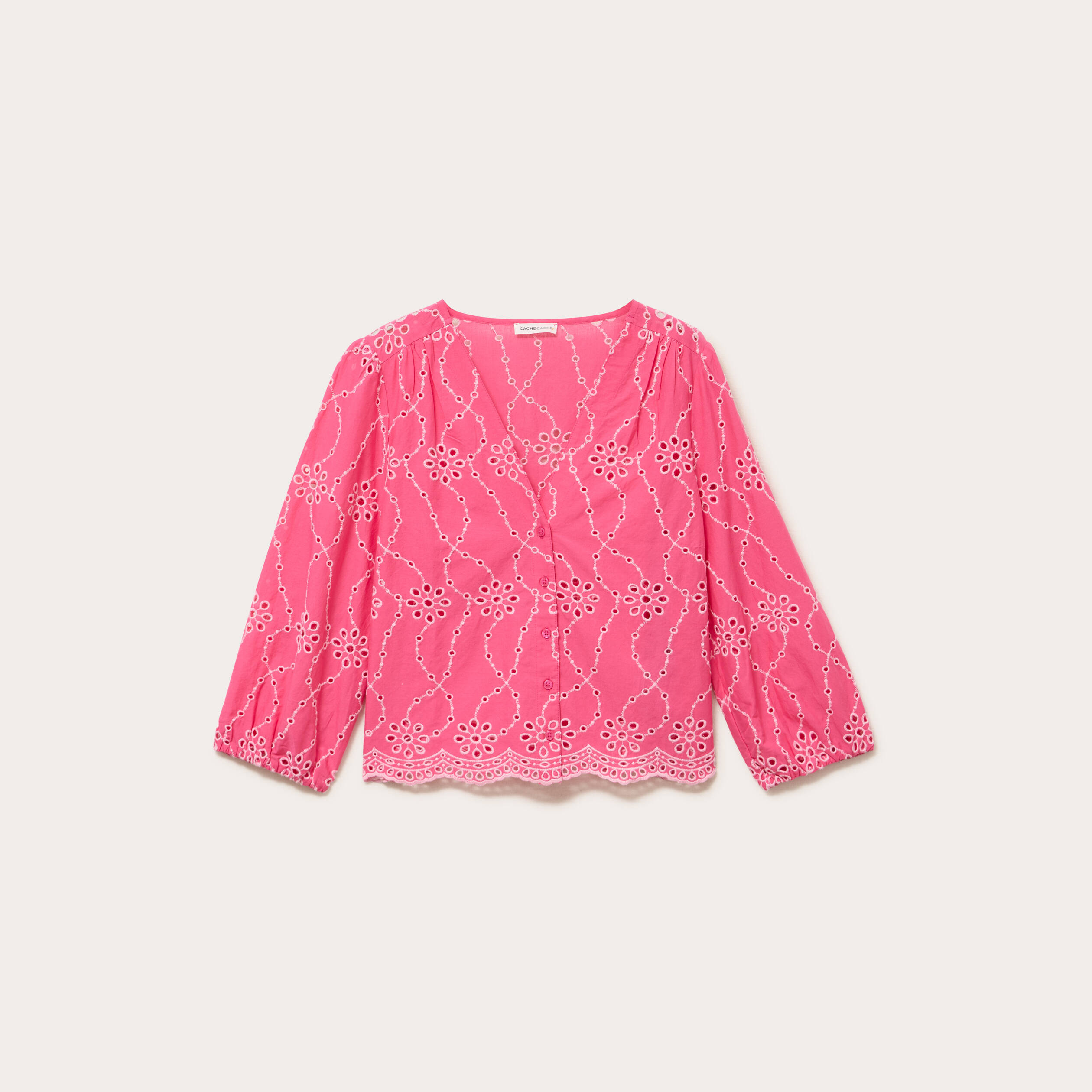 Blouse broderie anglaise rose fushia femme
