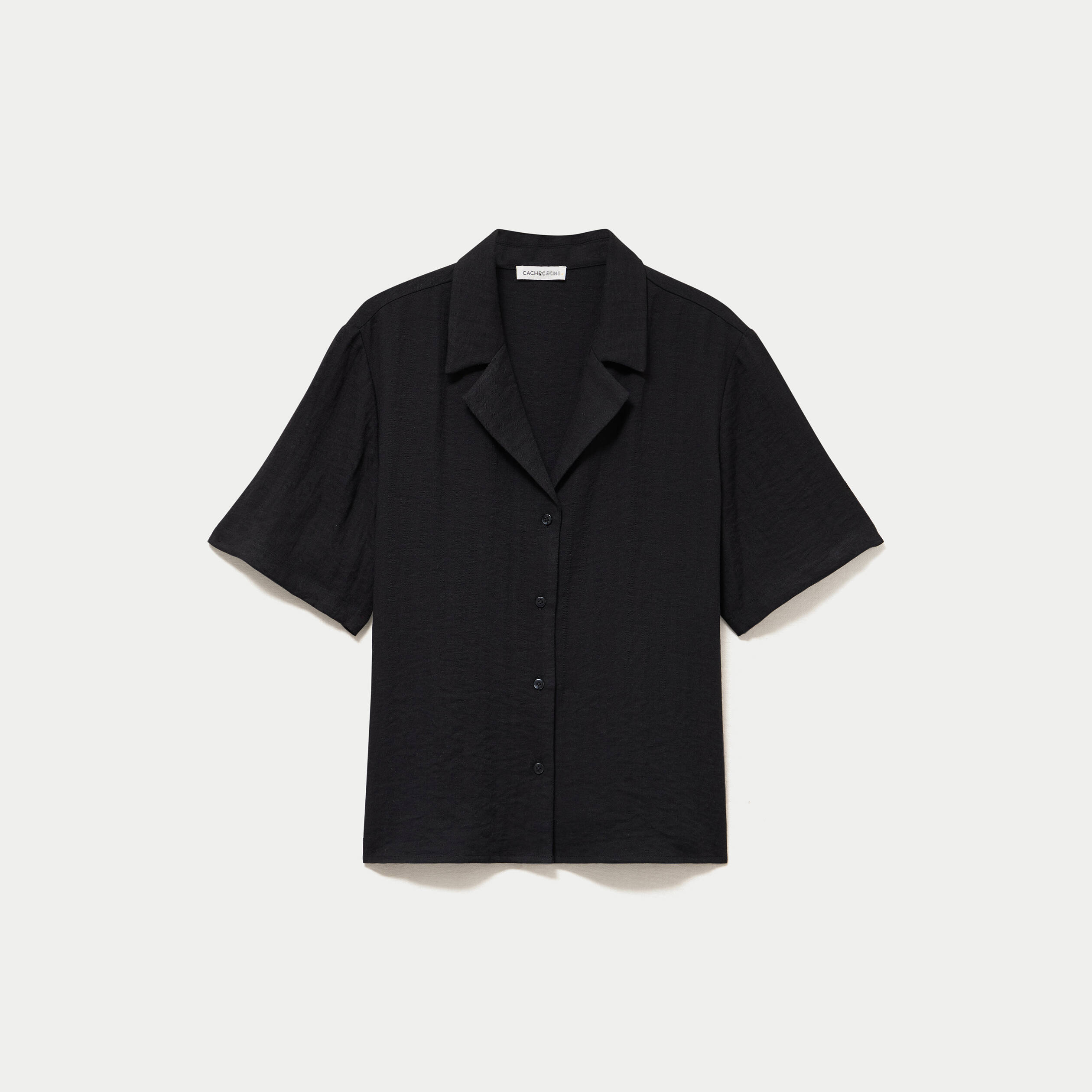 Chemise droite pliss&eacute;e manches courtes noir femme