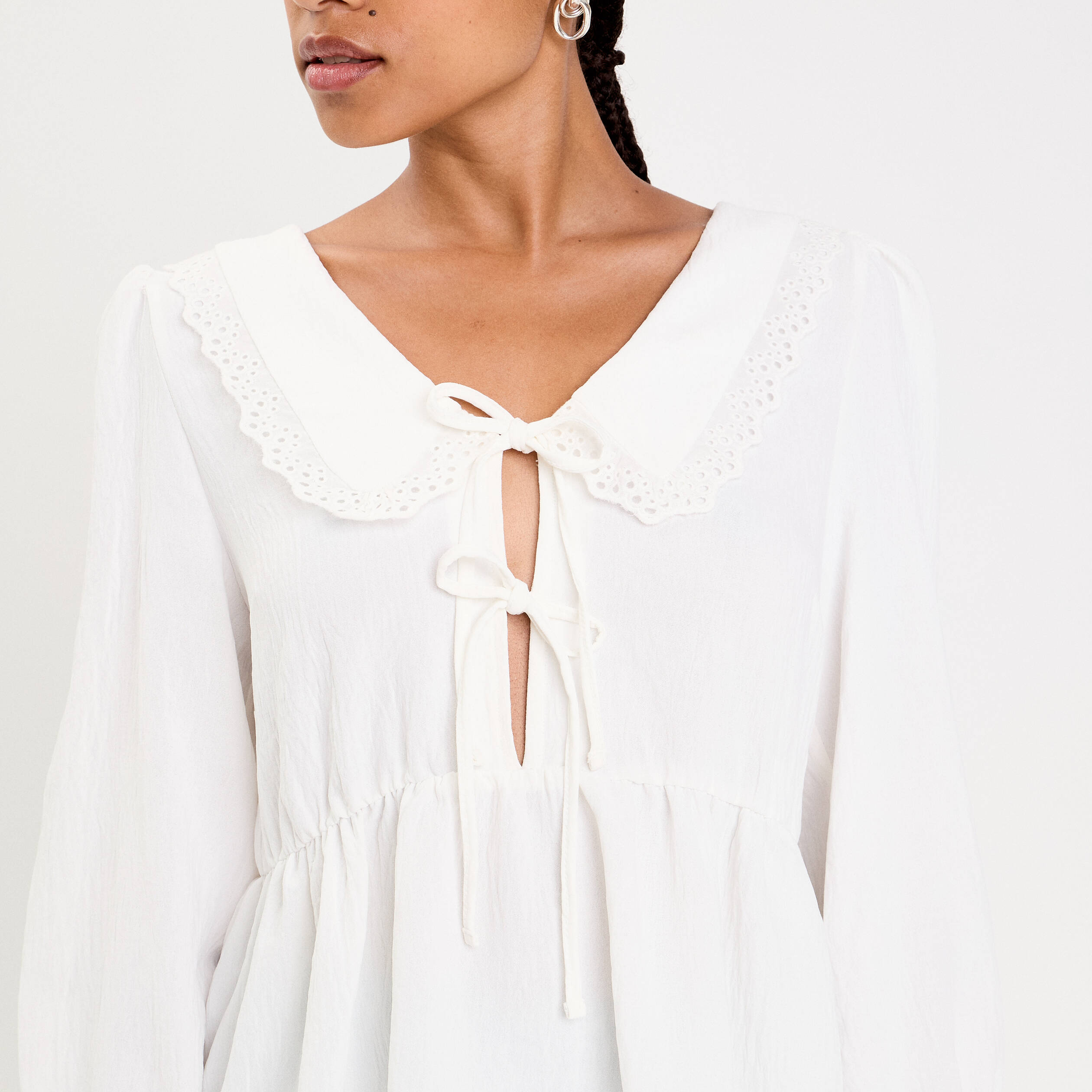 Blouse col claudine ecru femme