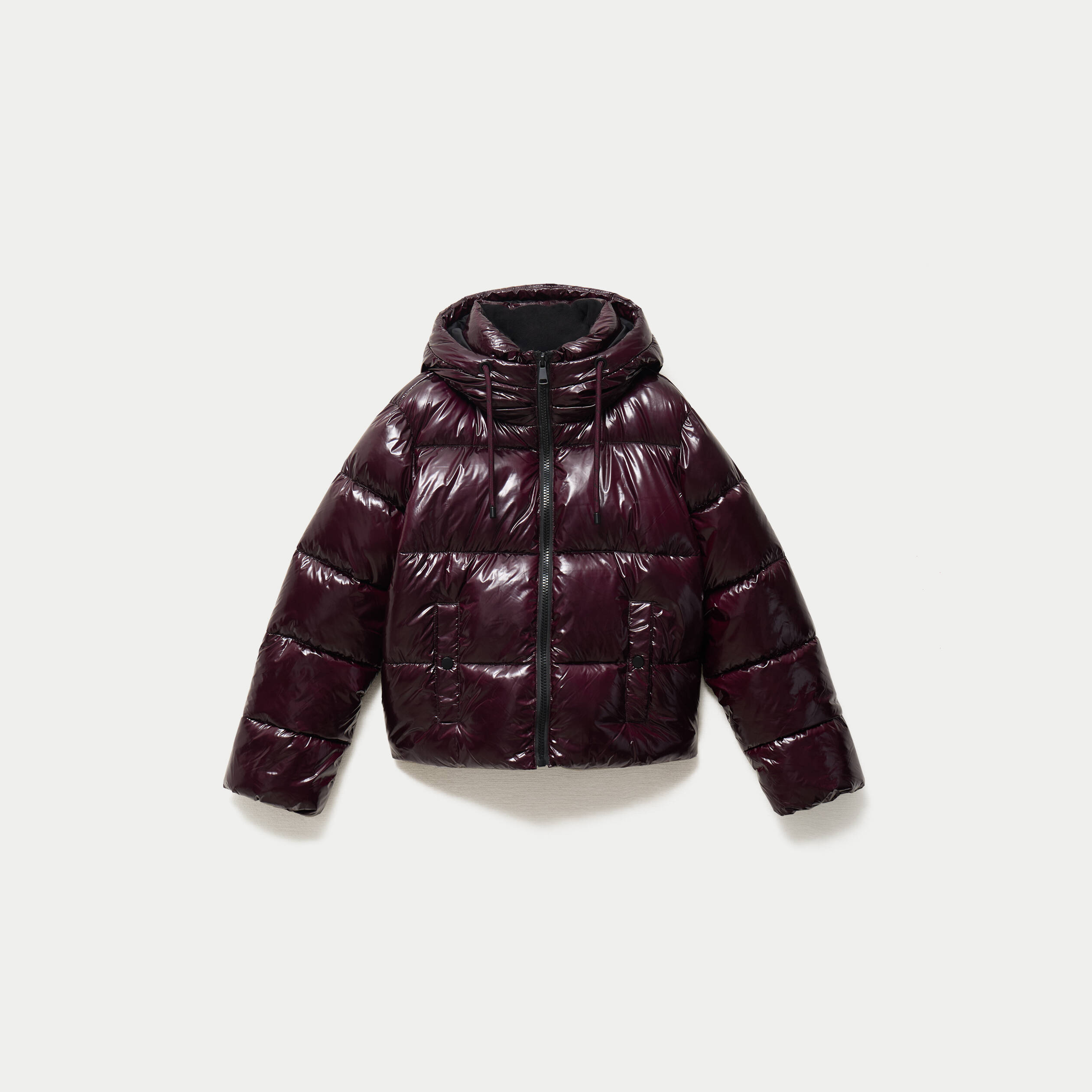 Doudoune bas resserr&eacute; manches longues violet fonc&eacute; femme