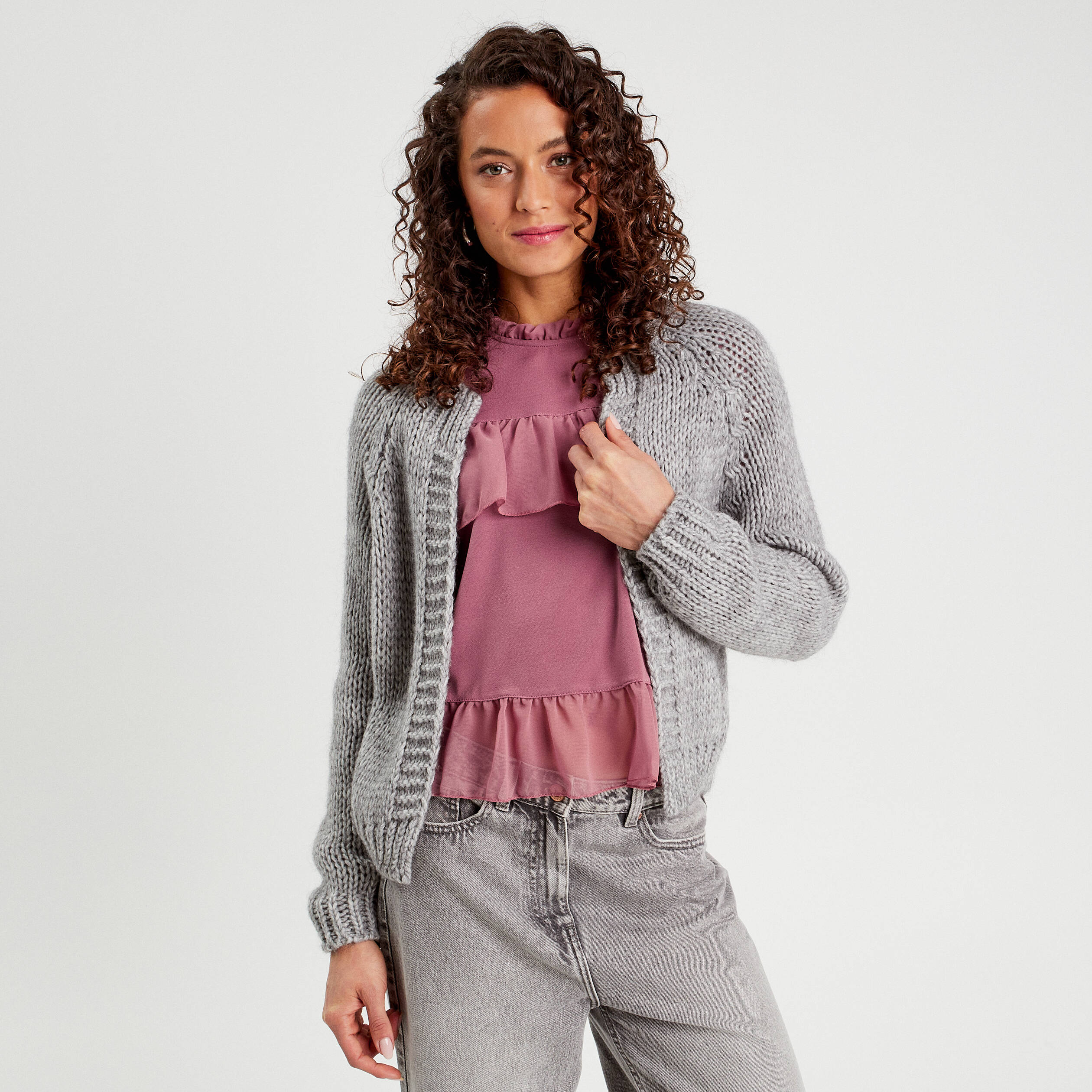 gilet manches longues gris clair femme Gilet manches longues gris clair femme