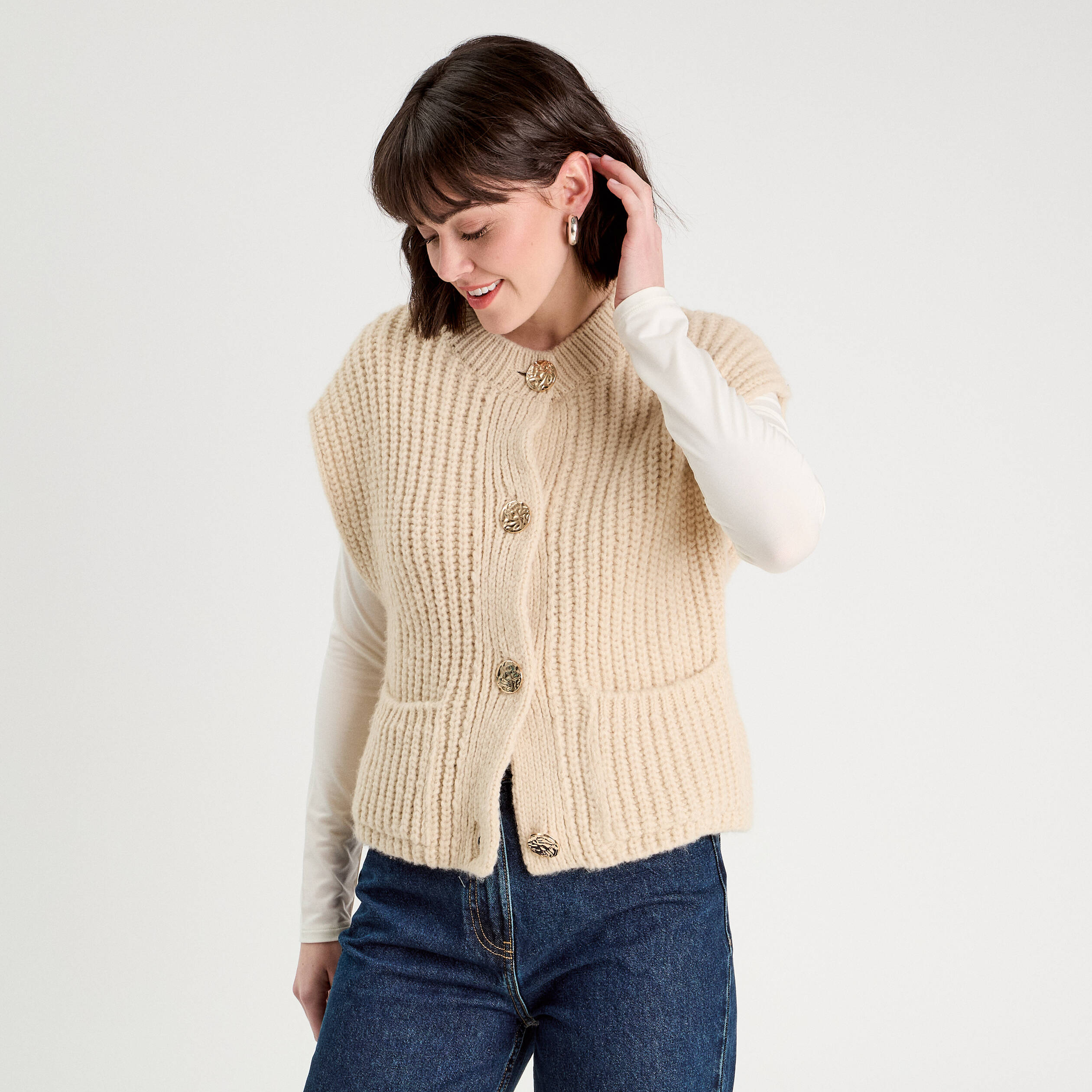 gilet sans manches ecru femme Gilet sans manches ecru femme