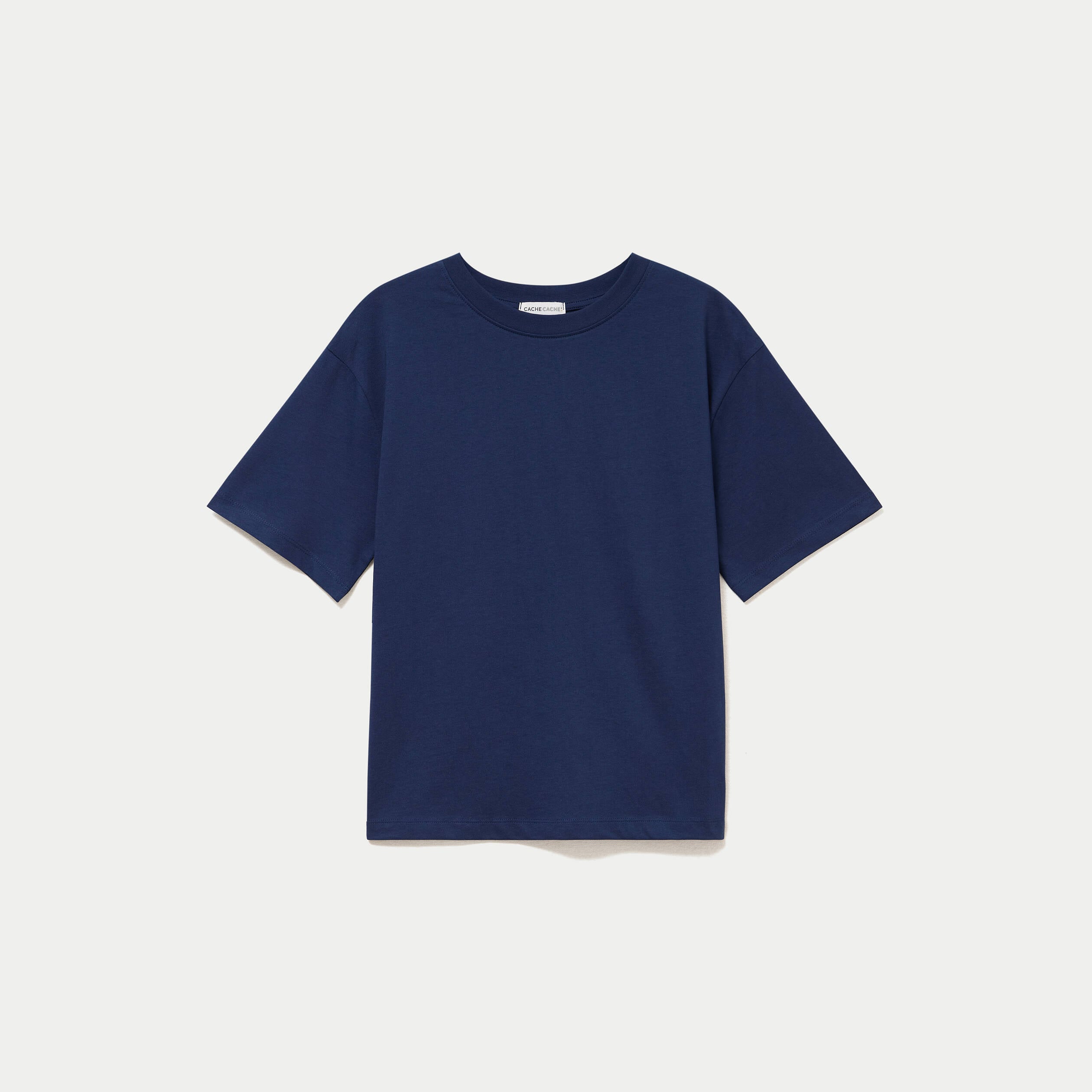 T-shirt col rond manches courtes bleu fonc&eacute; femme