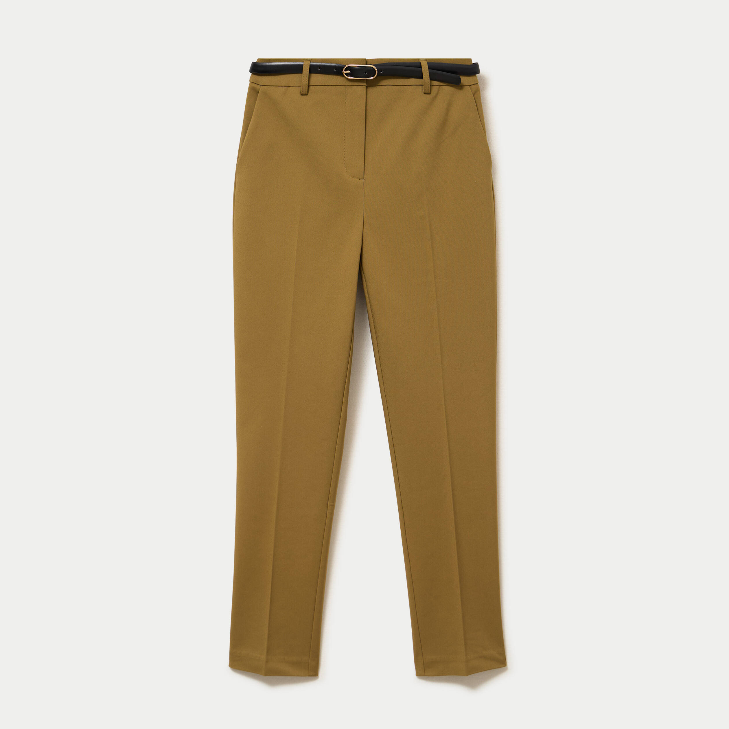 Pantalon cigarette ceintur&eacute; vert kaki femme