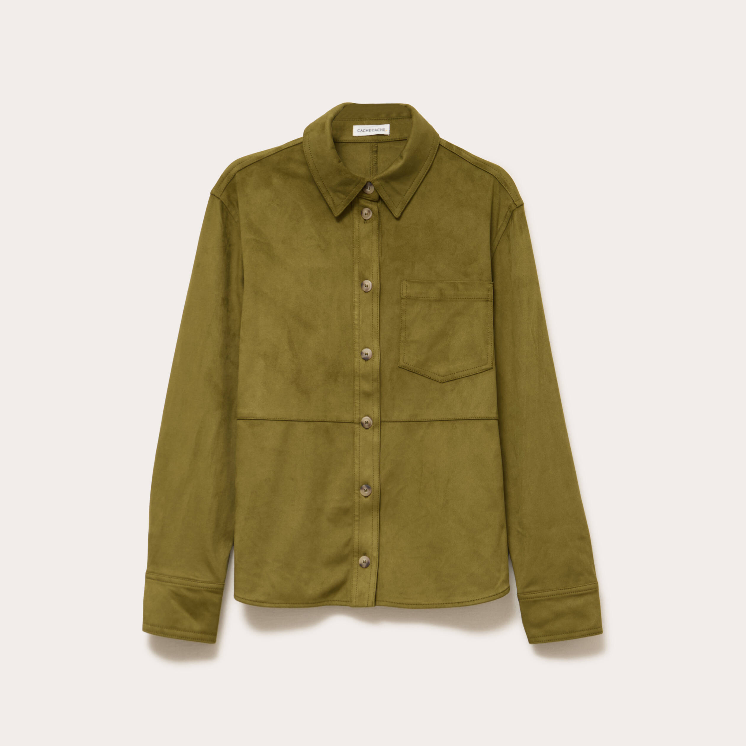 Chemise aspect daim vert olive femme