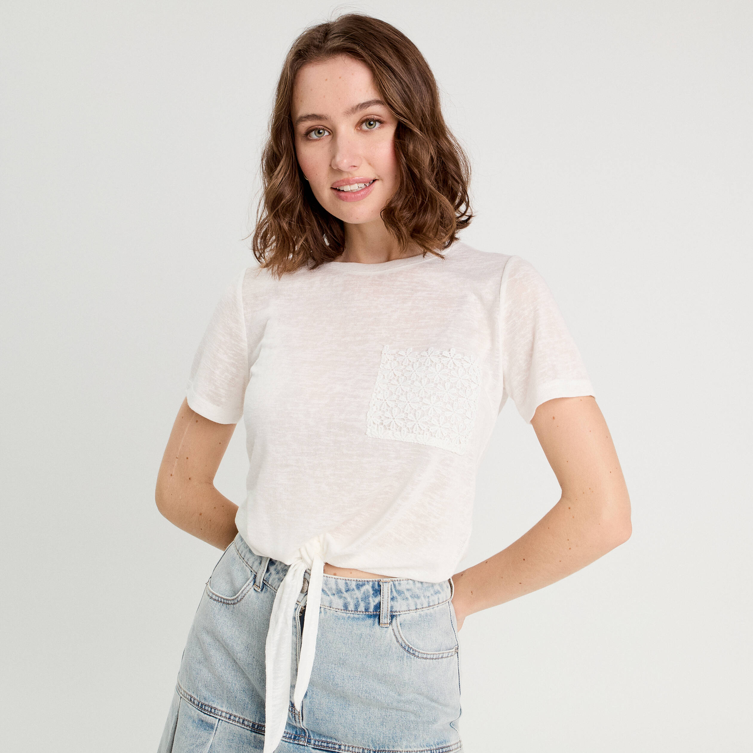 t shirt detail noeud ecru femme T-shirt détail noeud ecru femme