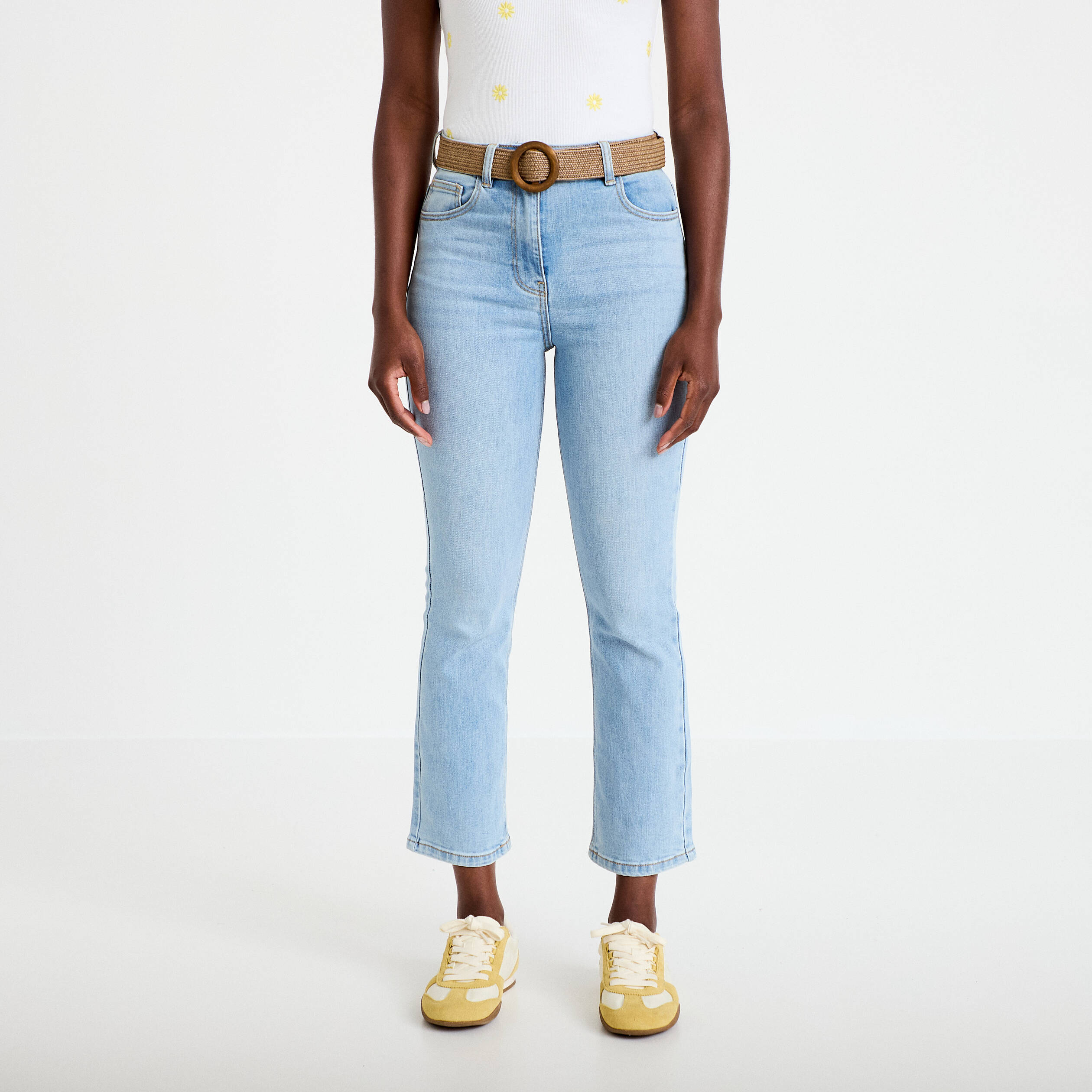 Jean bootcut cropped taille haute denim triple stone femme